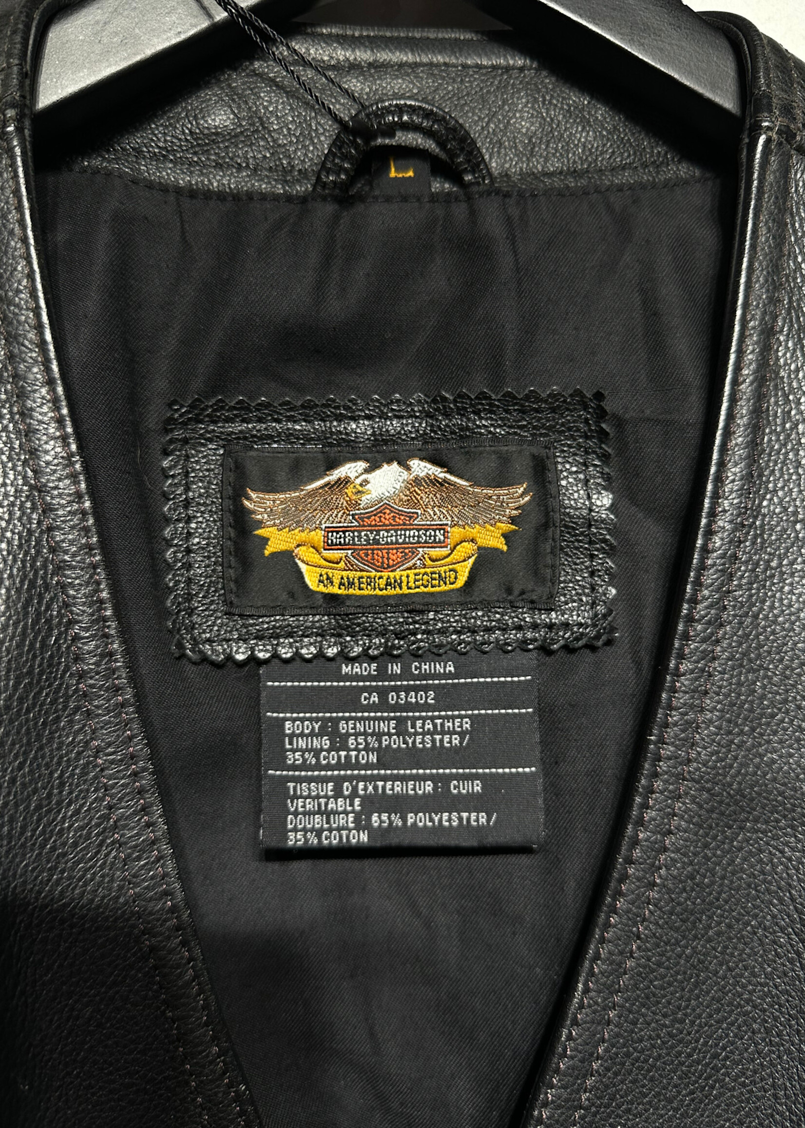Harley Black Leather Vest w Concho Buttons Masc L