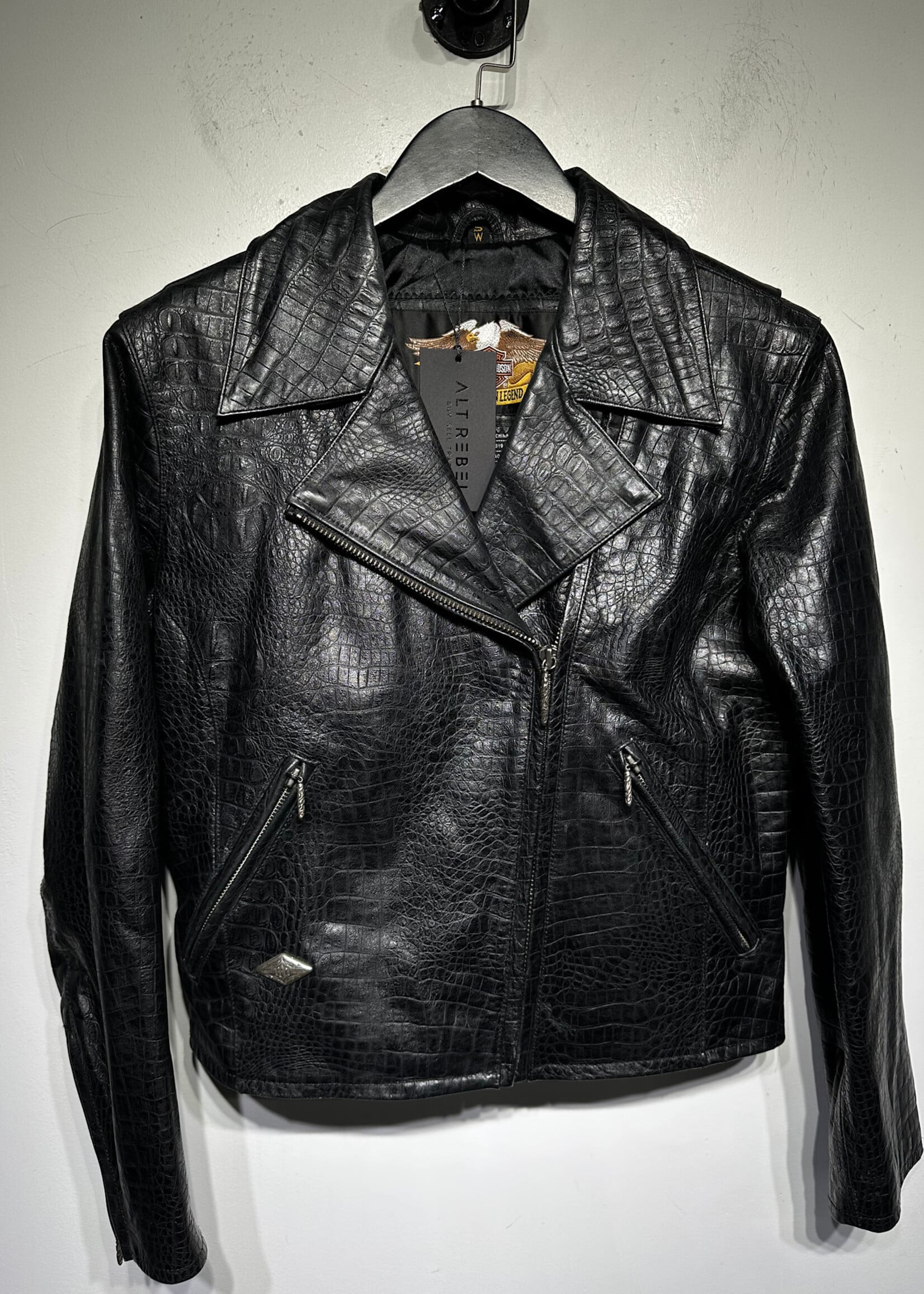 Harley Davidson Croc Skin Style Leather Jacket Fem S