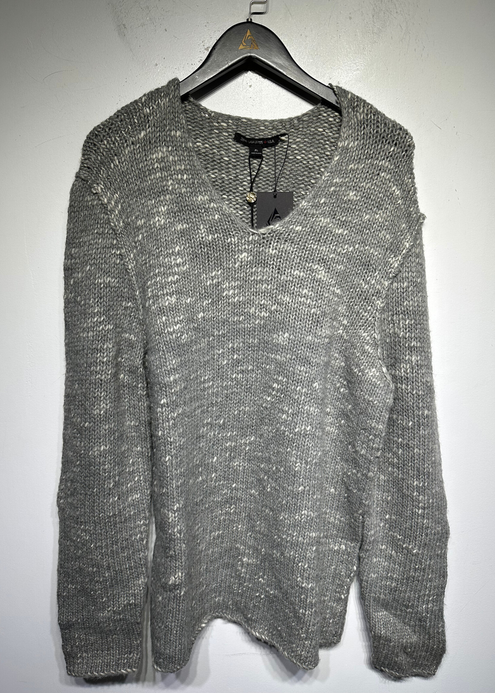 NWT John Varvatos Grey Knit V Neck Sweater XL
