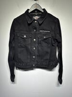Harley USA Black Denim Embossed Jacket Fem M As Is