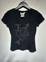 Christian Dior I Love Dior Rhinestone V Neck Tee S As Is