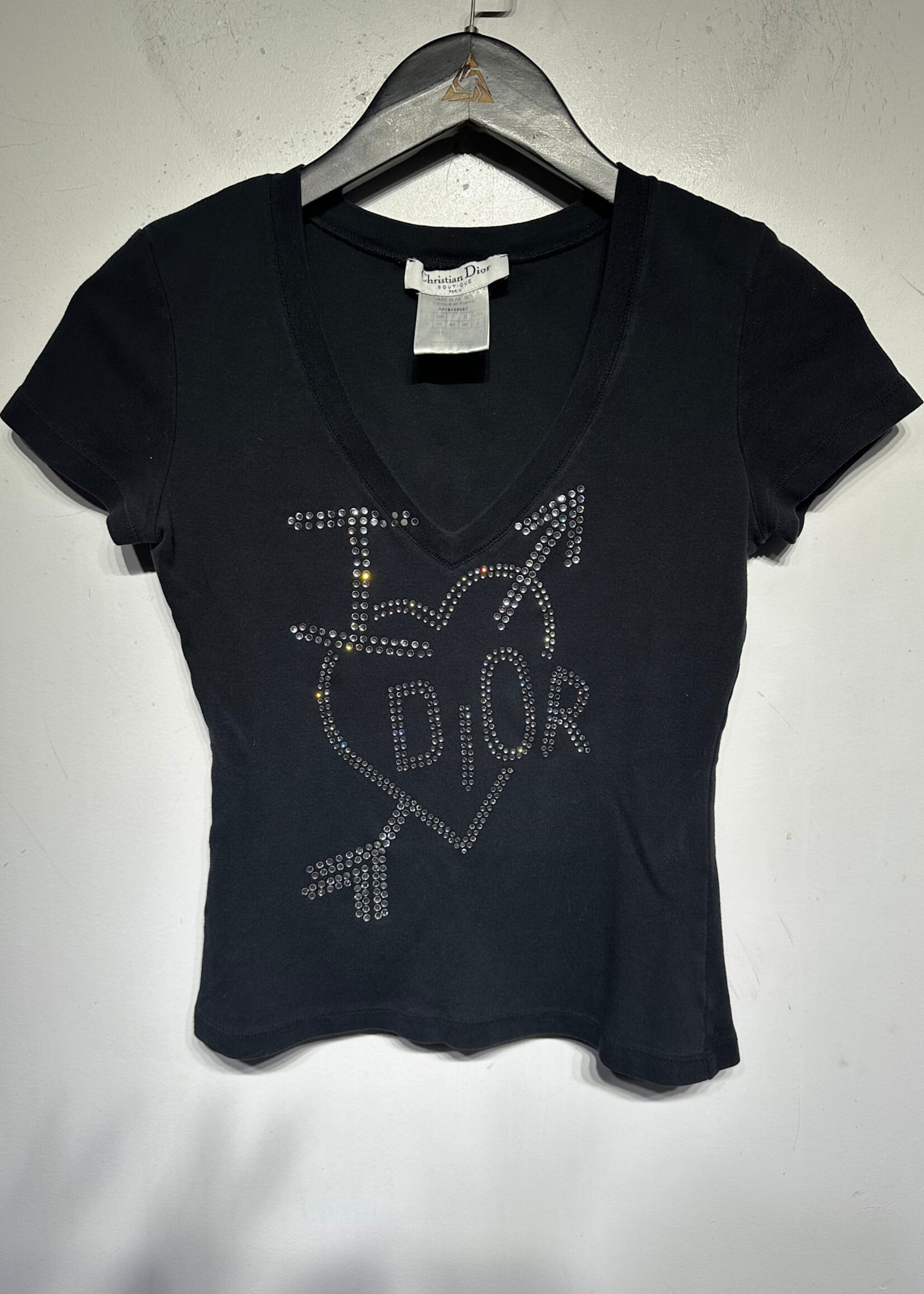 Christian Dior I Love Dior Rhinestone V Neck Tee S As Is