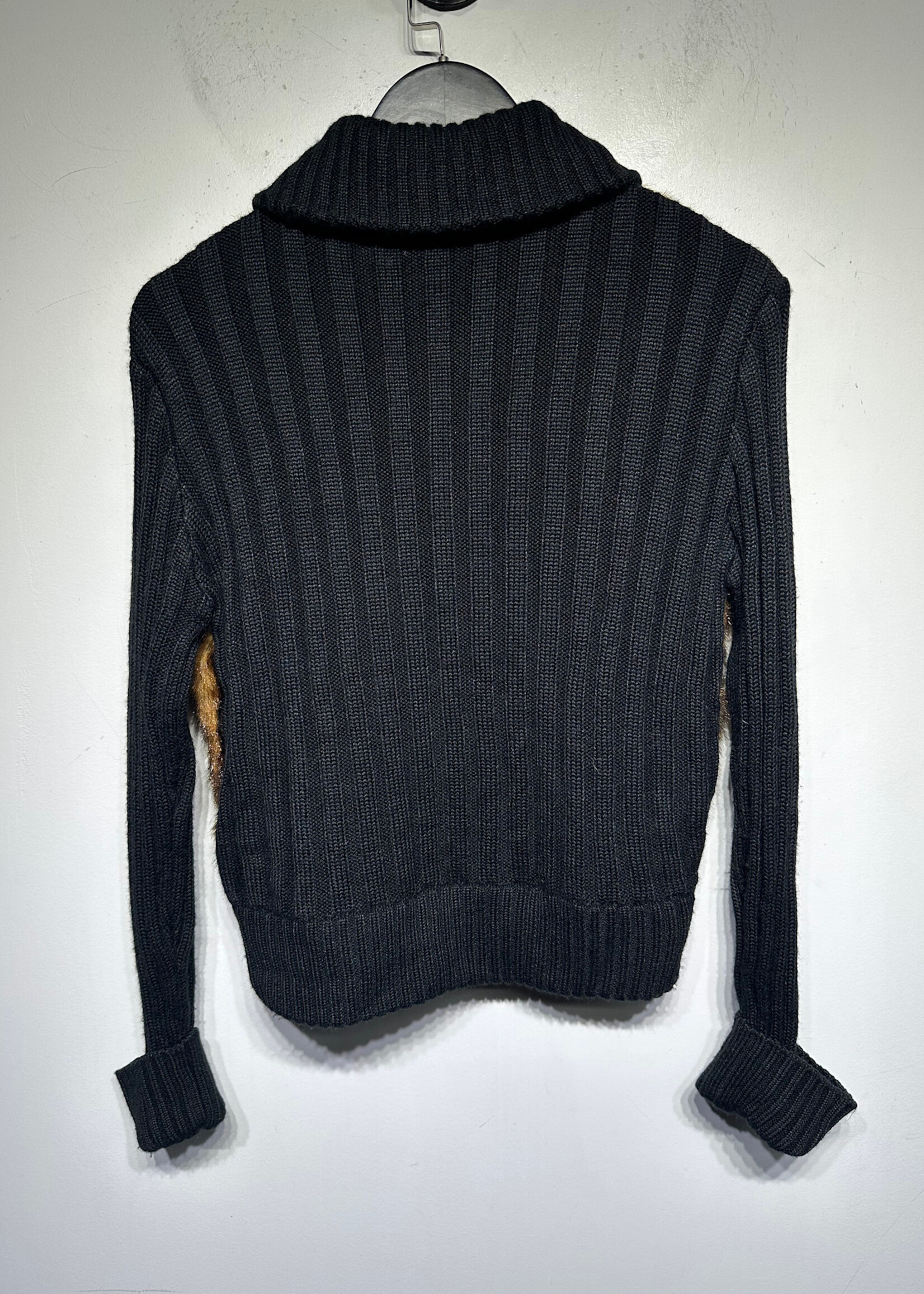 Frost Black Knit Sweater w Faux Fur Front Fem M