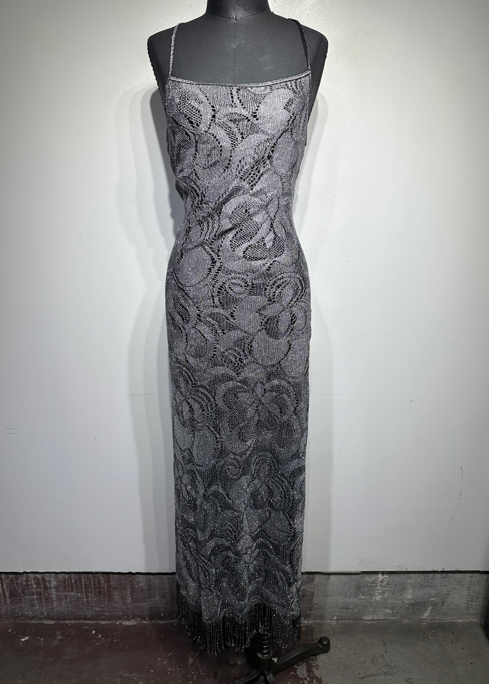 California Concepts Silver Crochet Maxi Dress M Fem