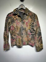 Chicos Zebra Floral Denim Jacket XS Fem