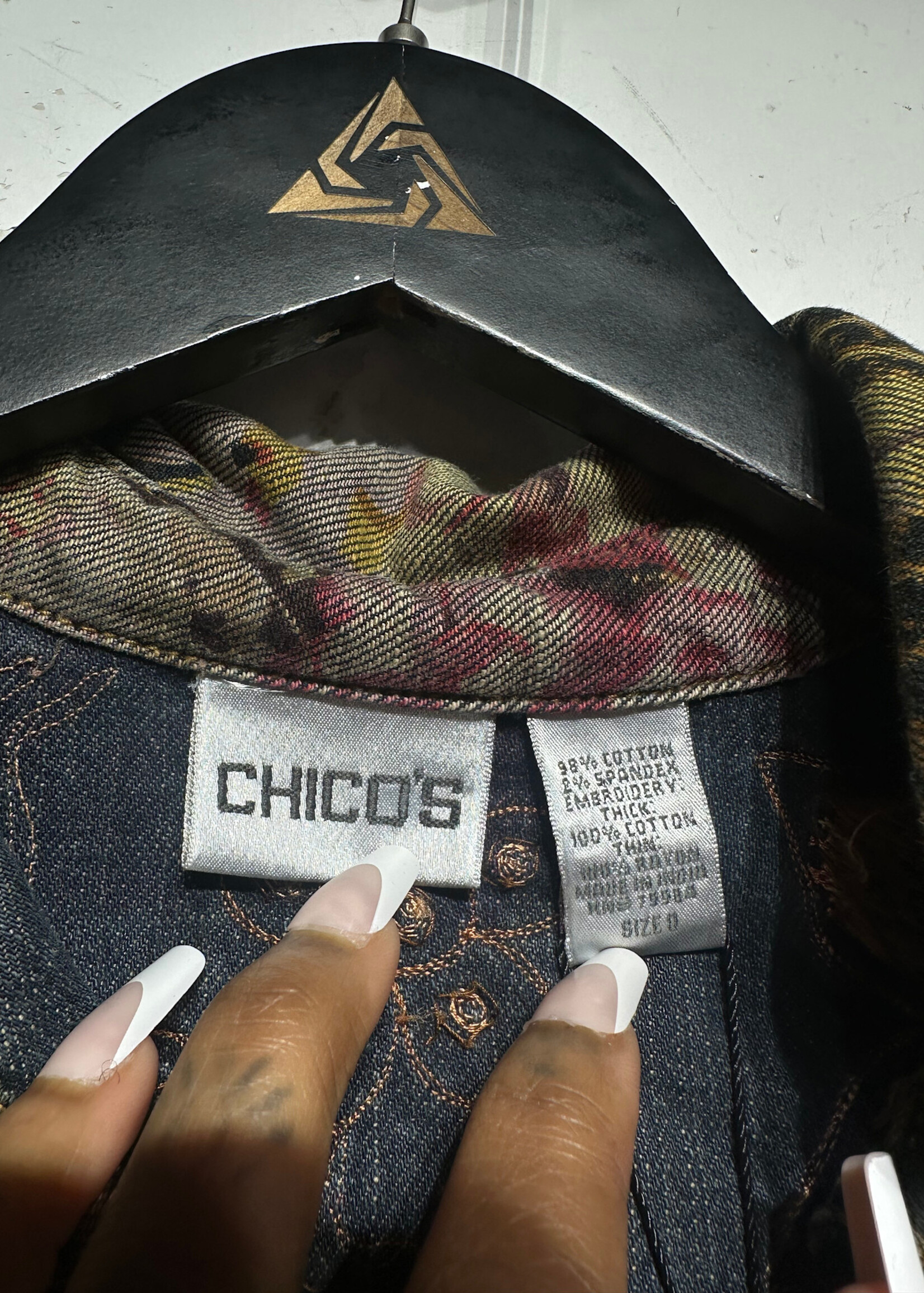 Chicos Zebra Floral Denim Jacket XS Fem