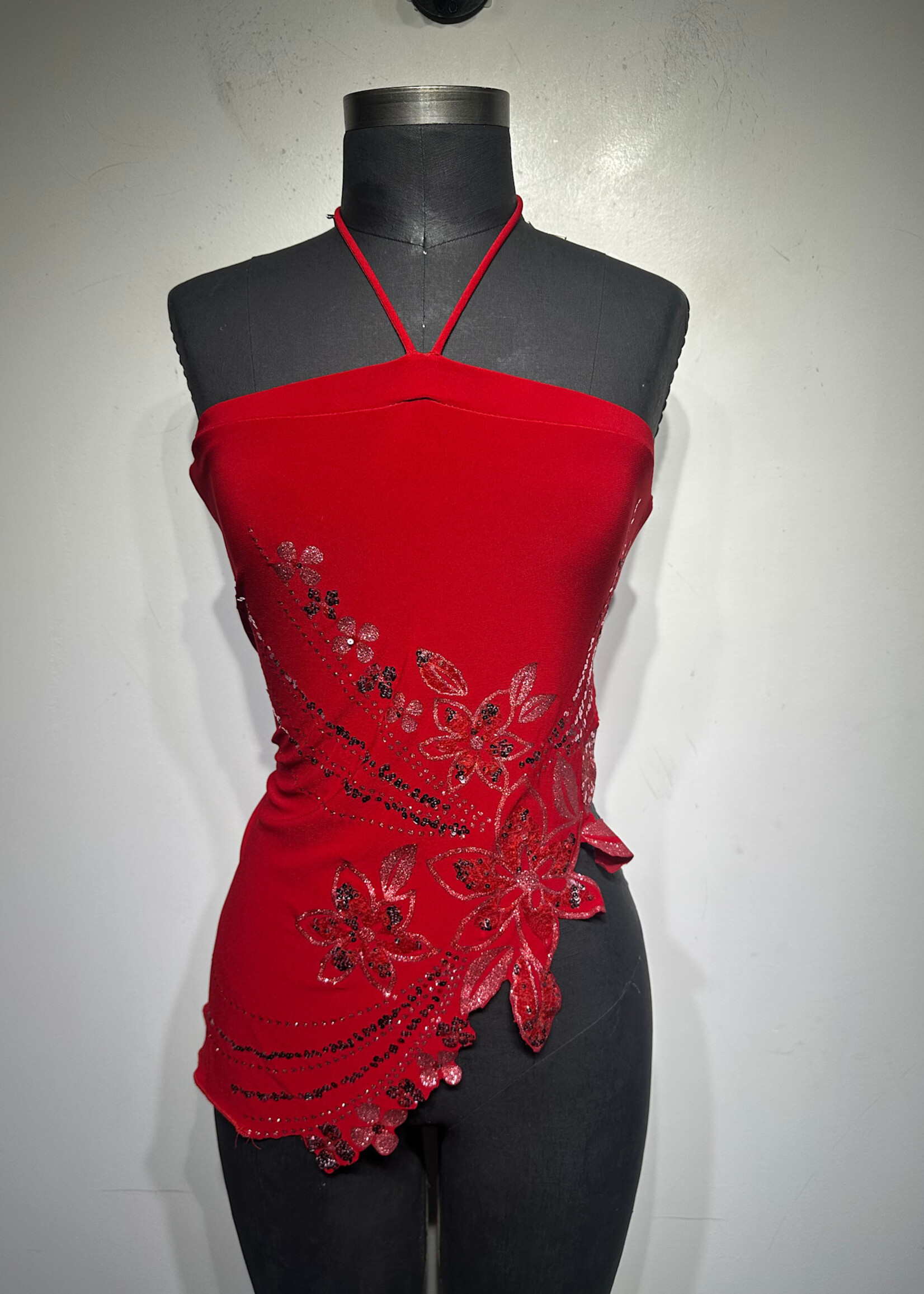 Ginger Y2K Red Sequin Halter Top L Fem