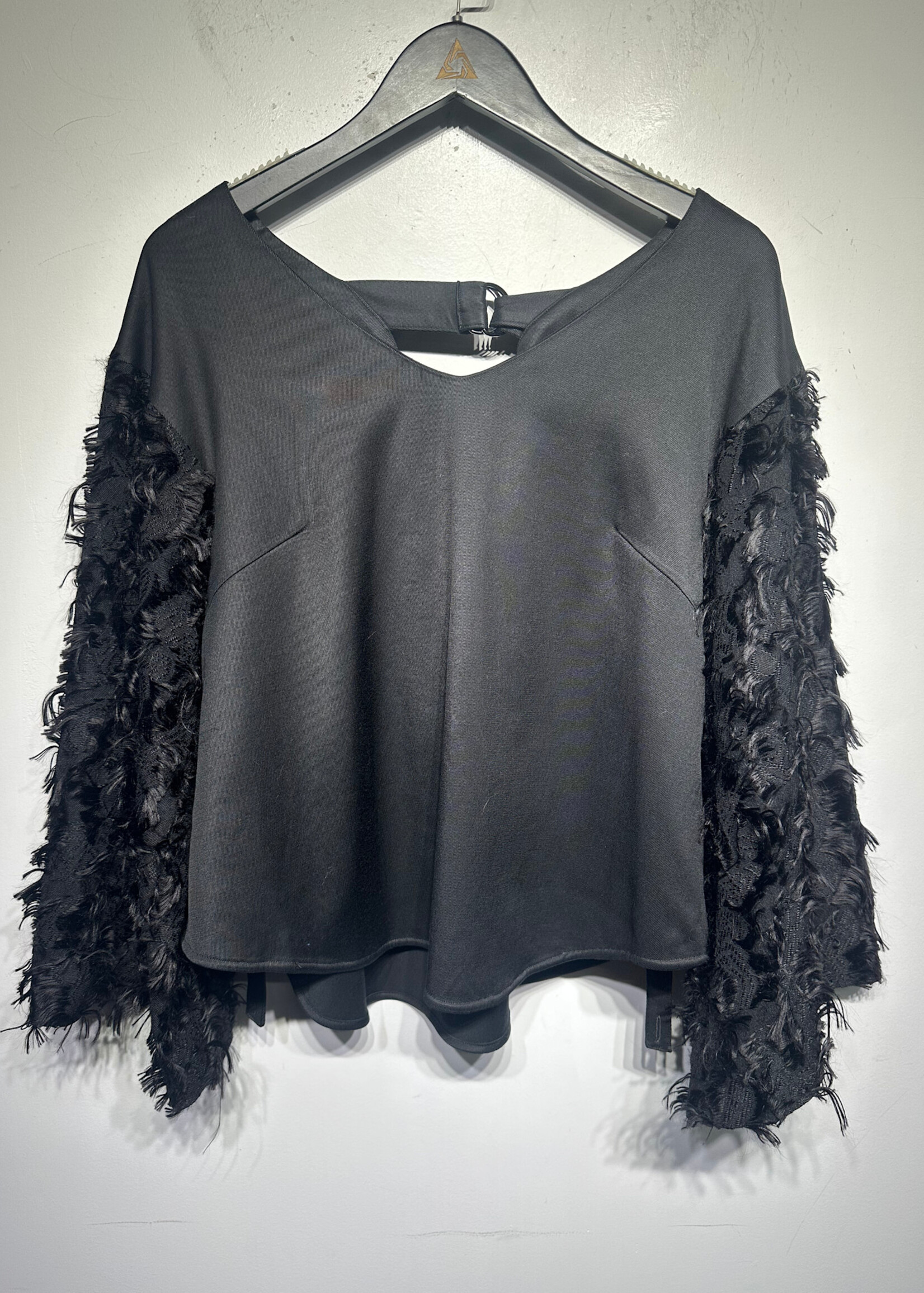 Yasutoshi Ezumi Black Feather Sleeve Top Fem L