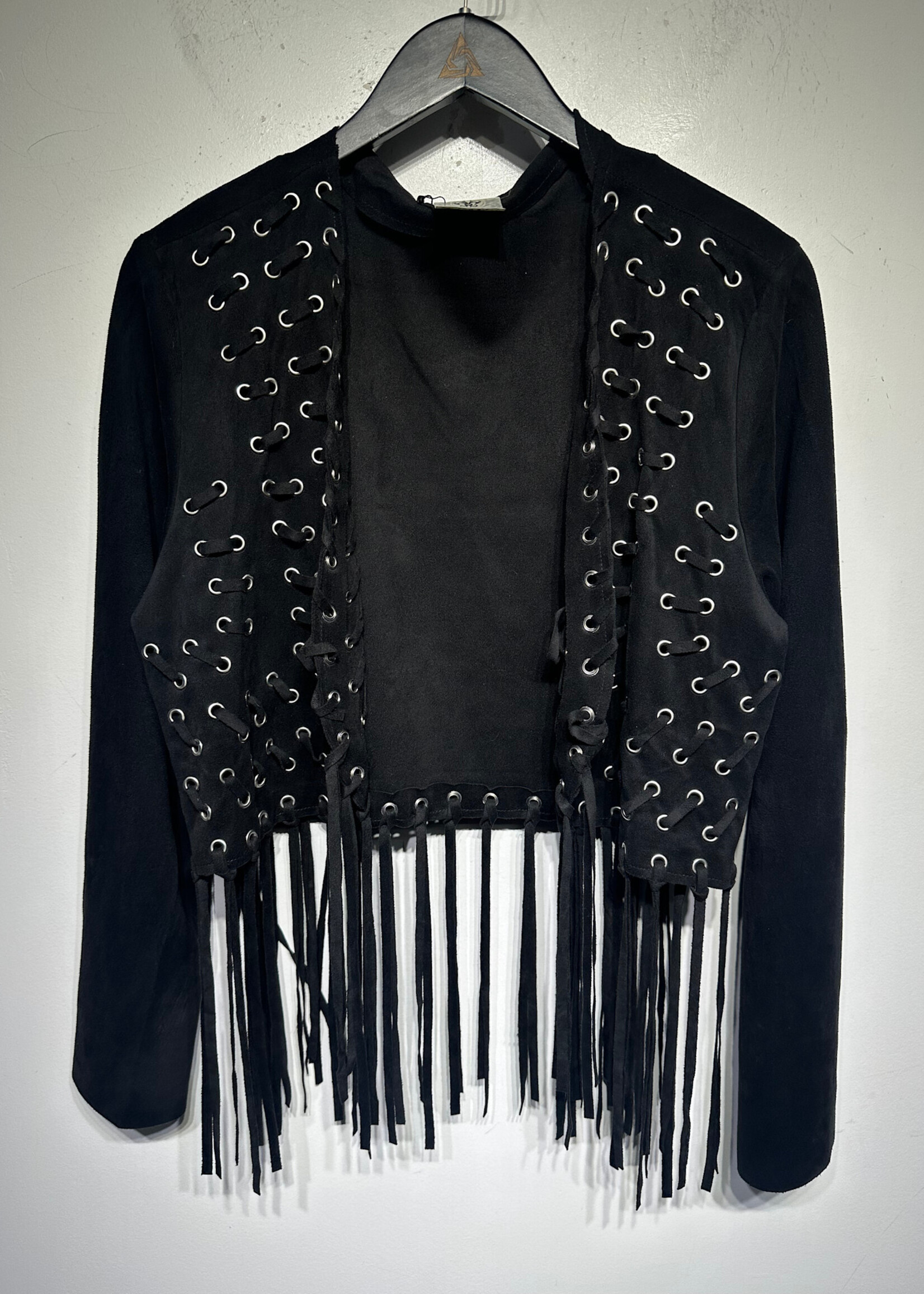 Vocal Black Suede Fringe Bolero Jacket XL