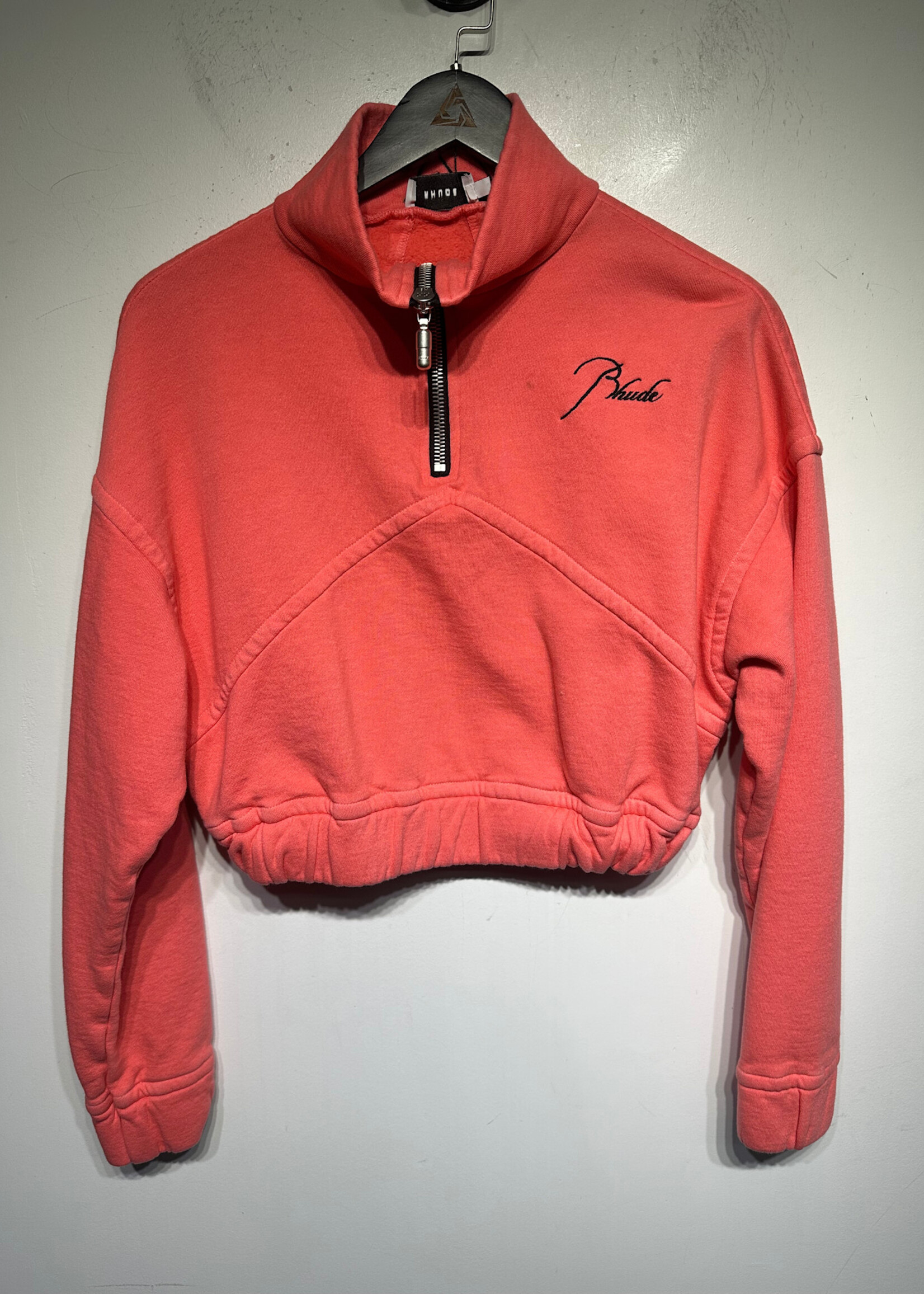 RHUDE Neon Pink Crop Logo Quarter Zip Fem S AS IS
