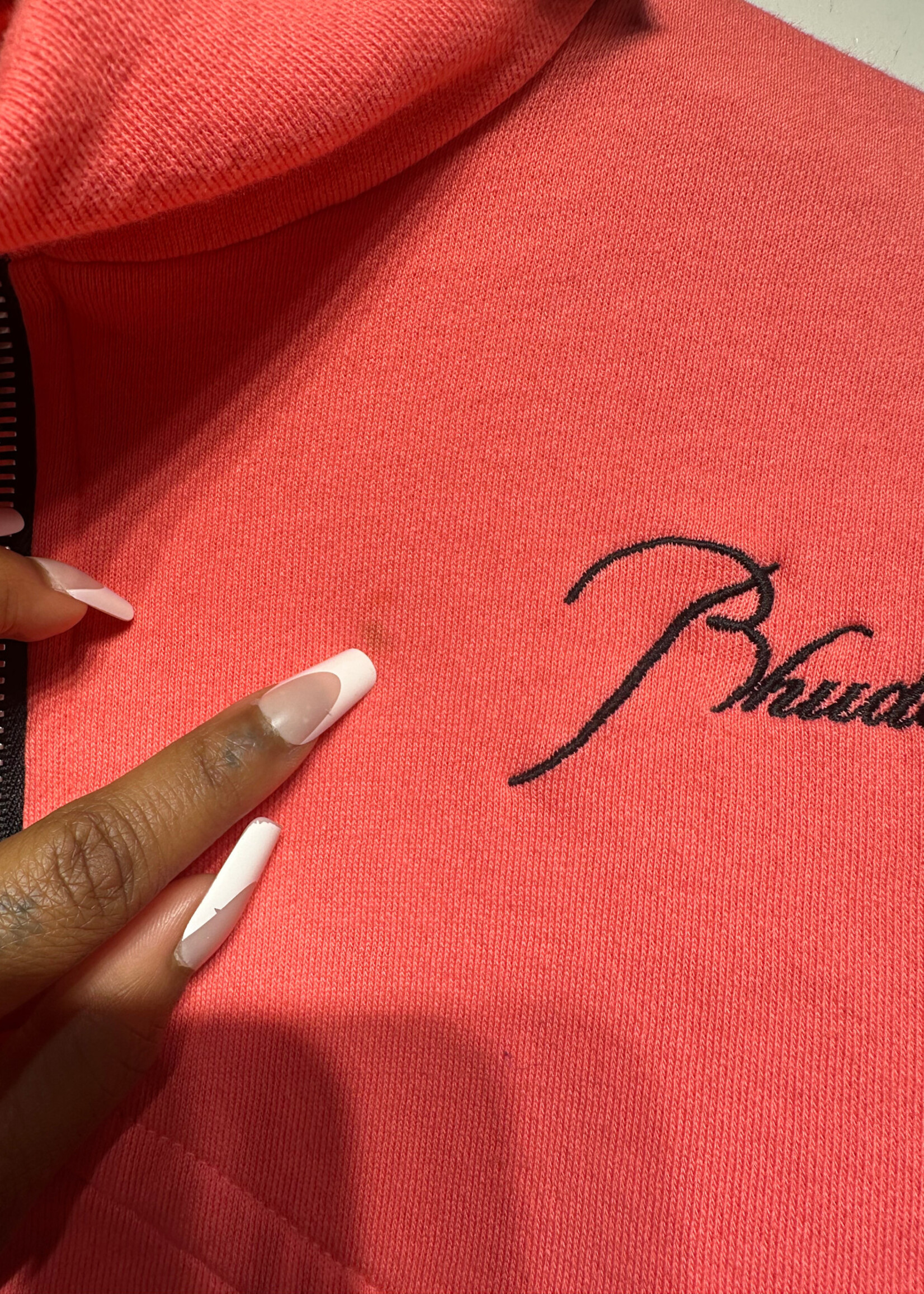 RHUDE Neon Pink Crop Logo Quarter Zip Fem S AS IS
