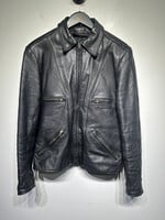 80s Black Buckle Back Leather Jacket Masc M