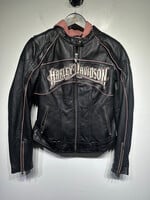 Harley Pink Hooded Black Leather Jacket S