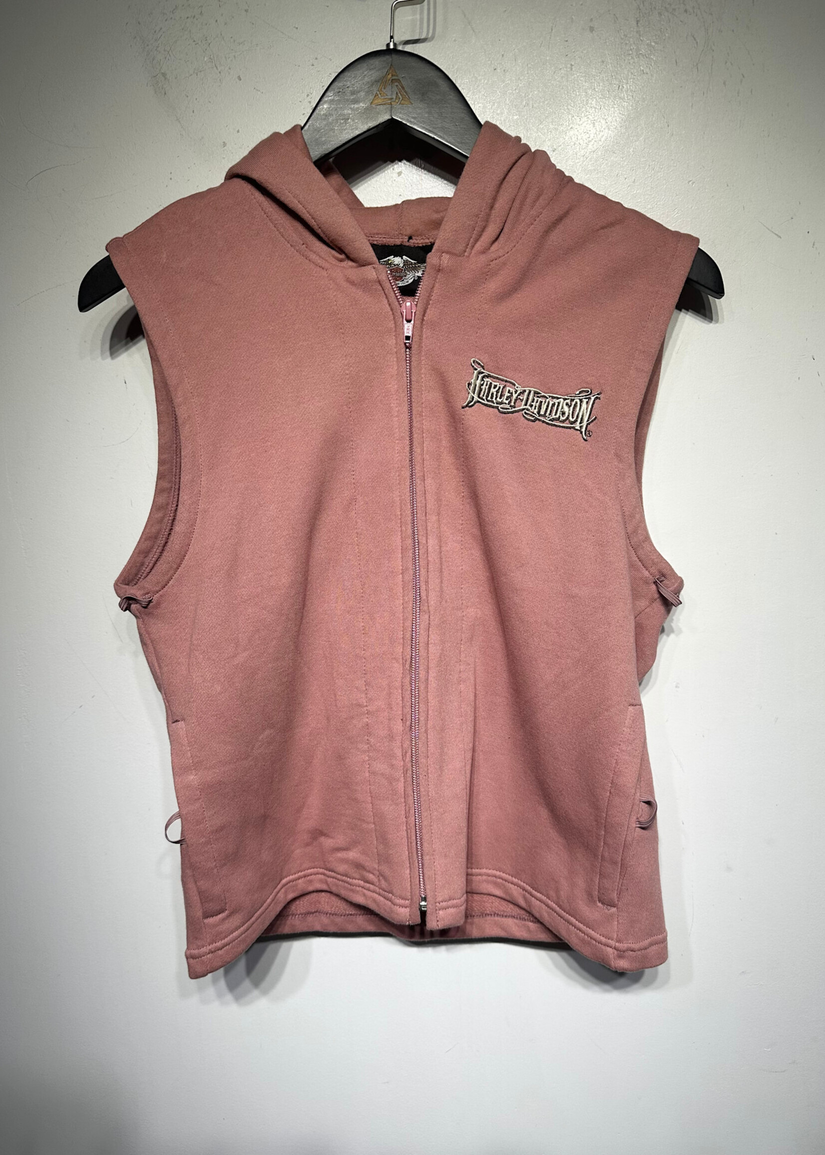 Harley Pink Hooded Black Leather Jacket S