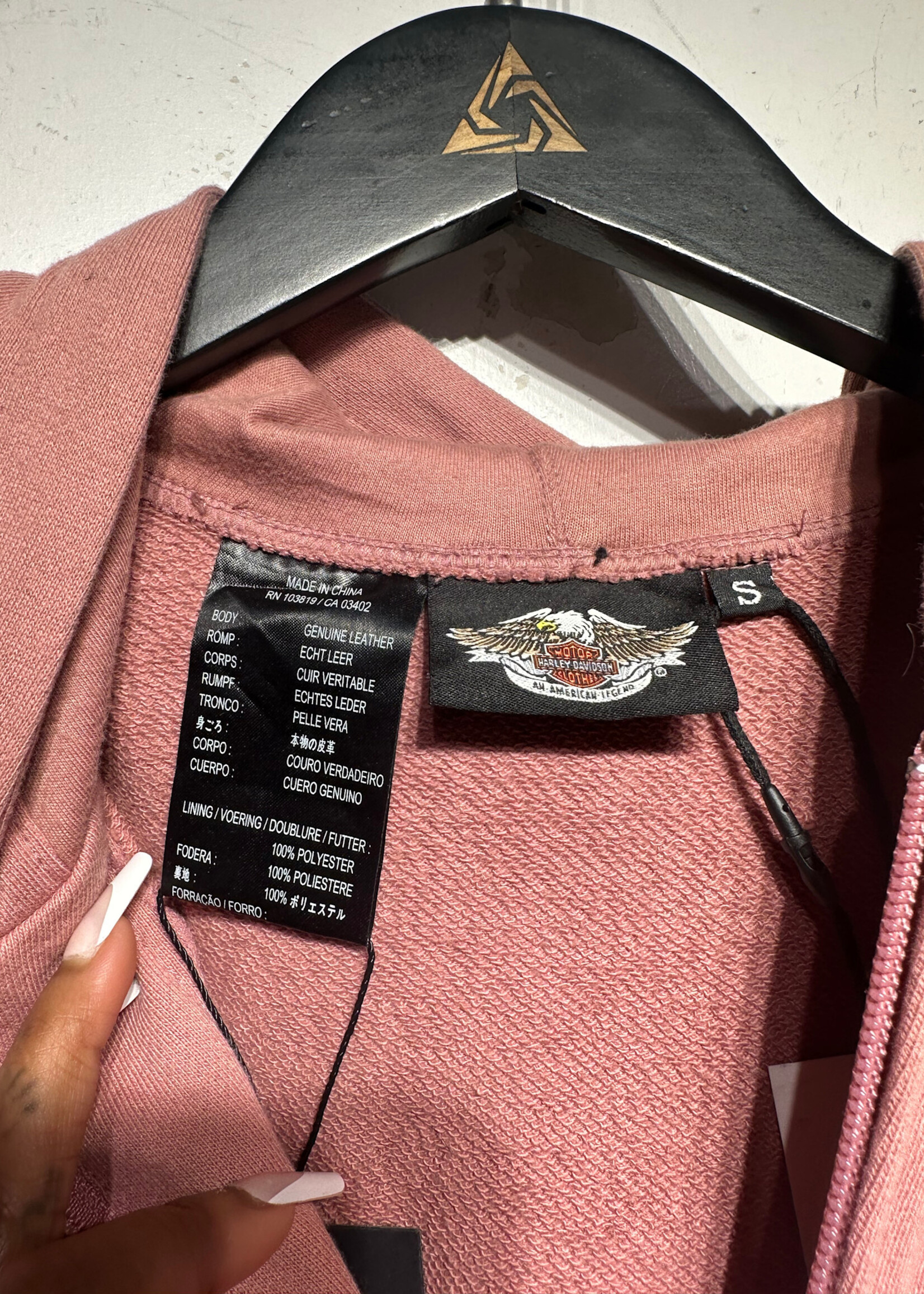 Harley Pink Hooded Black Leather Jacket S