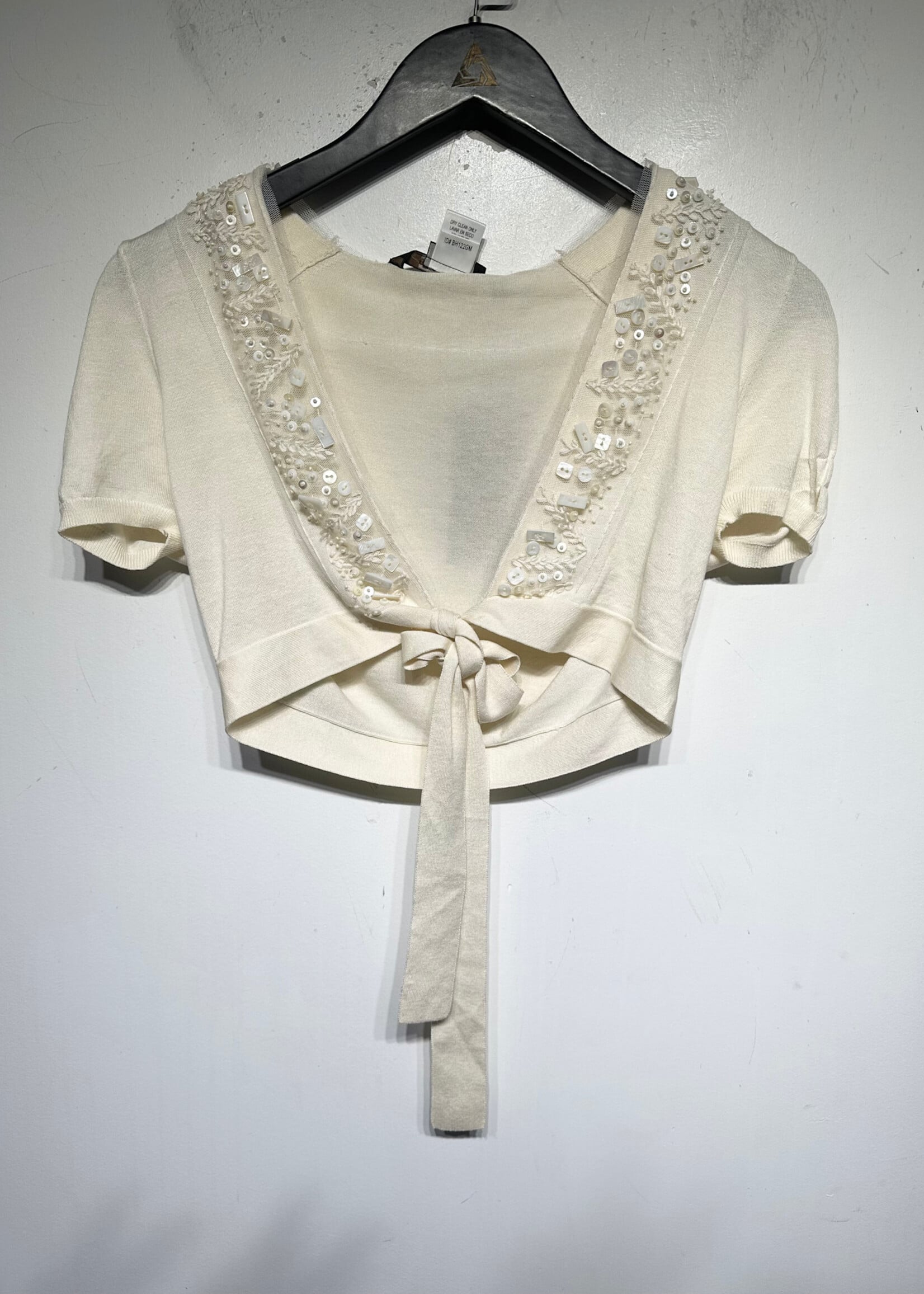 BCBG Crème Embellished Shrug S