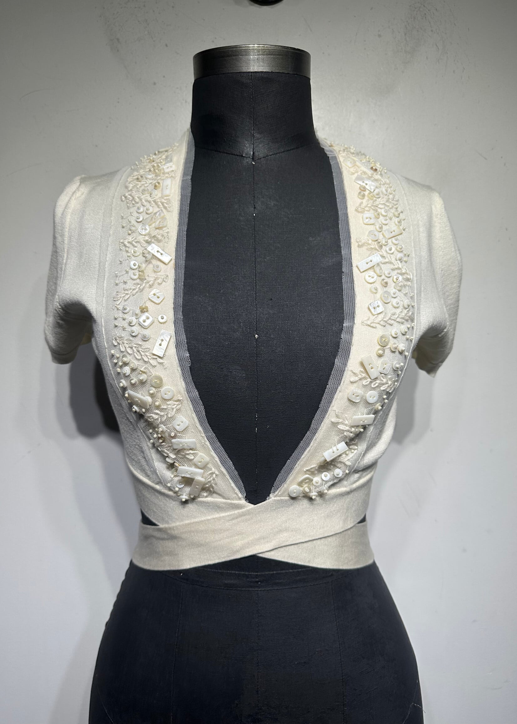 BCBG Crème Embellished Shrug S