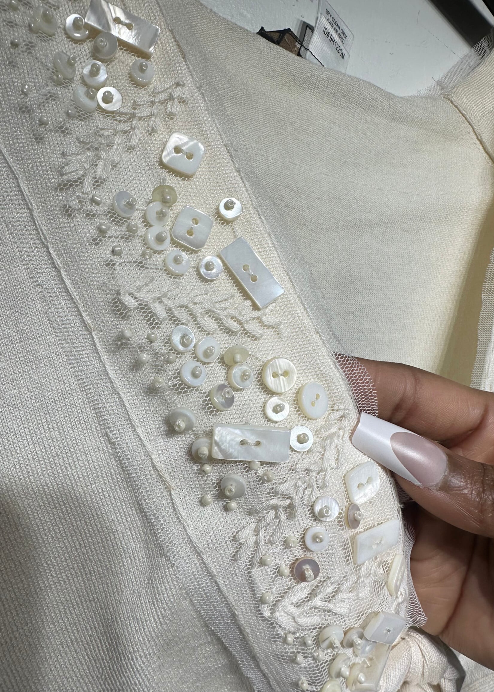 BCBG Crème Embellished Shrug S