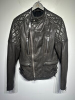 All Saints Grey Moto Style Leather Jacket Fem XS