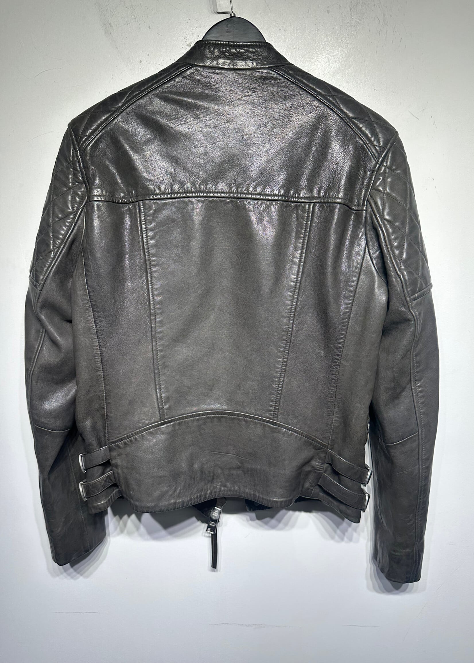 All Saints Grey Moto Style Leather Jacket Fem XS