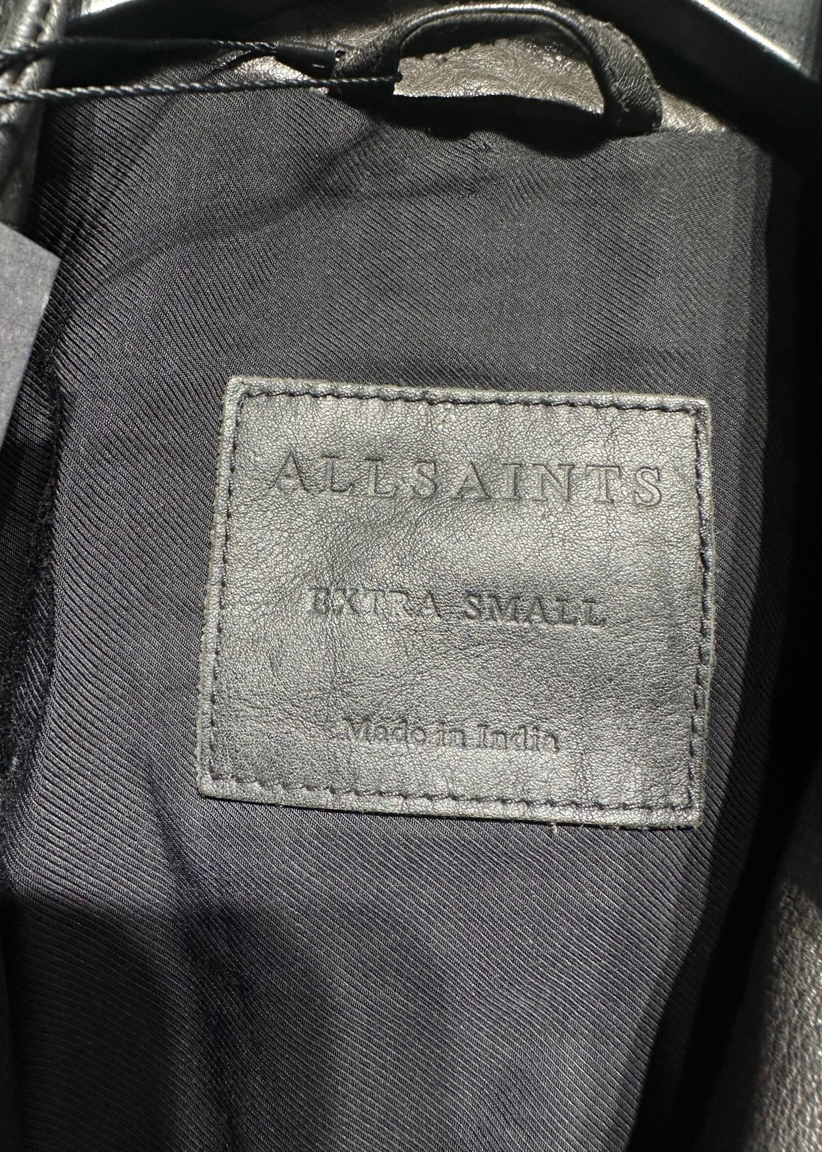 All Saints Grey Moto Style Leather Jacket Fem XS