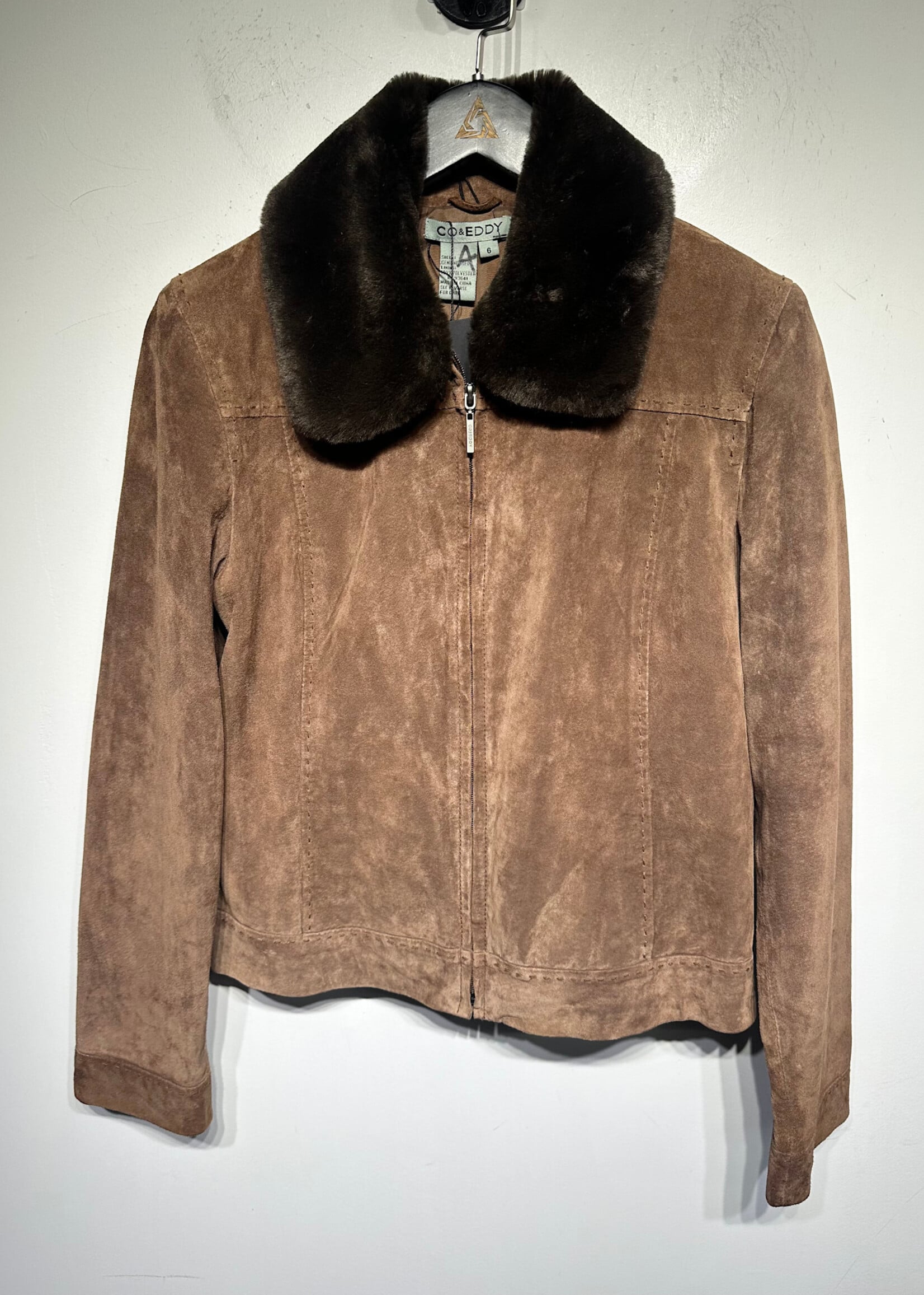 Co & Eddy Brown Suede Fur Collar Jacket S