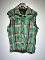 Diesel Green Plaid Cut Off Snap Button Shirt L