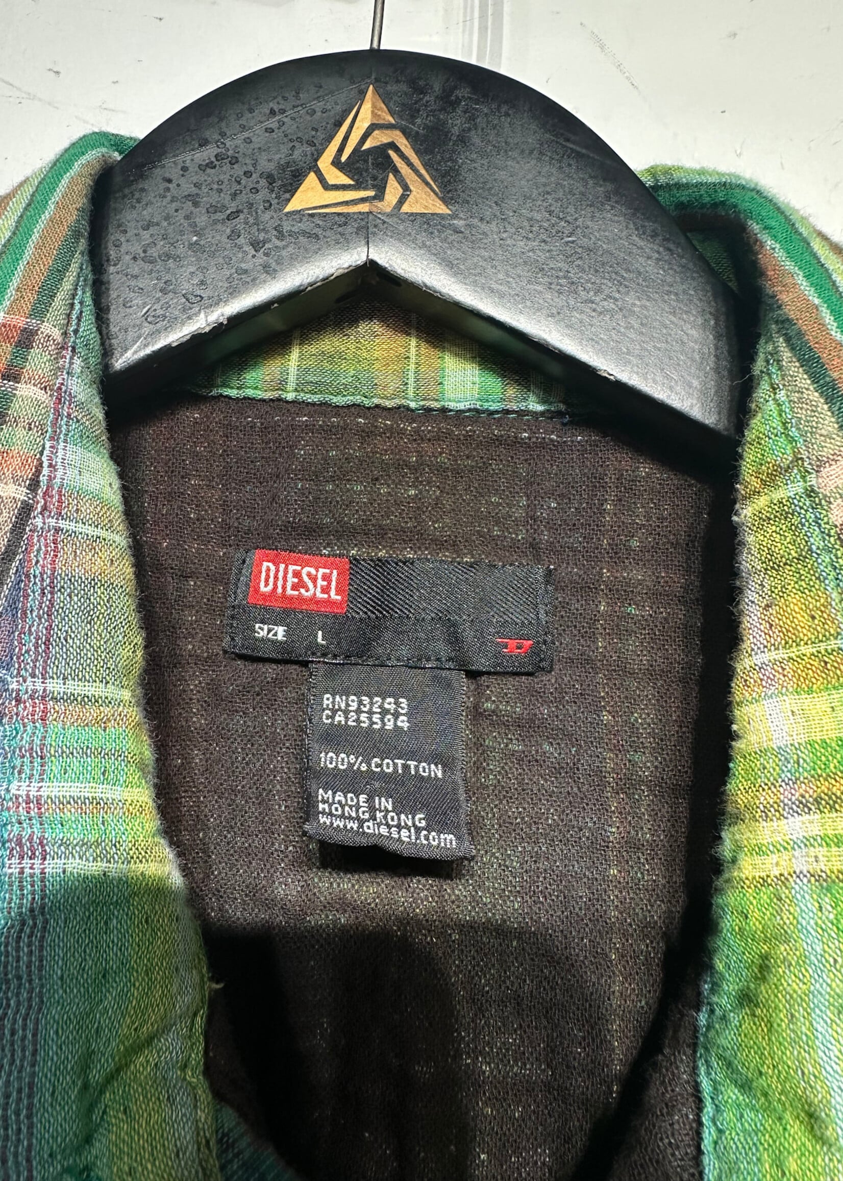 Diesel Green Plaid Cut Off Snap Button Shirt L