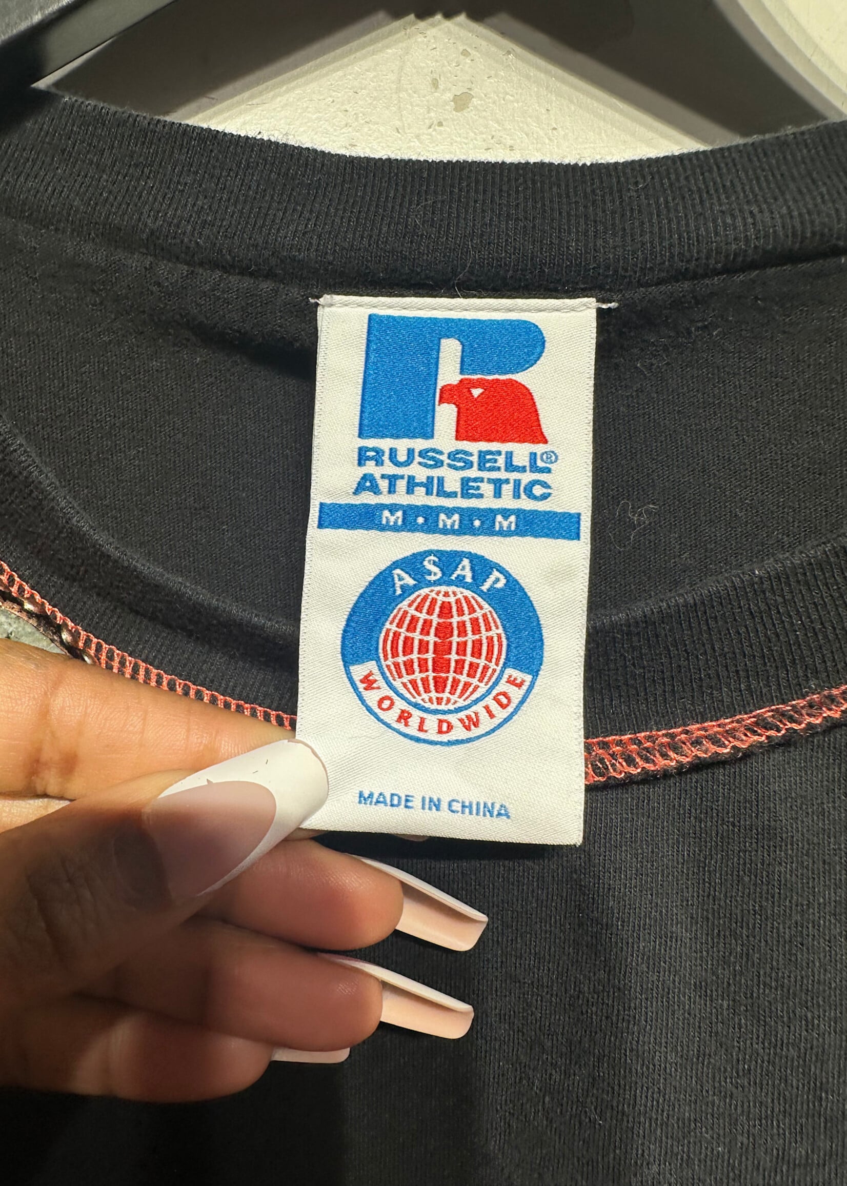 Asap x Russell Black Red Fuzzy Logo Tee M