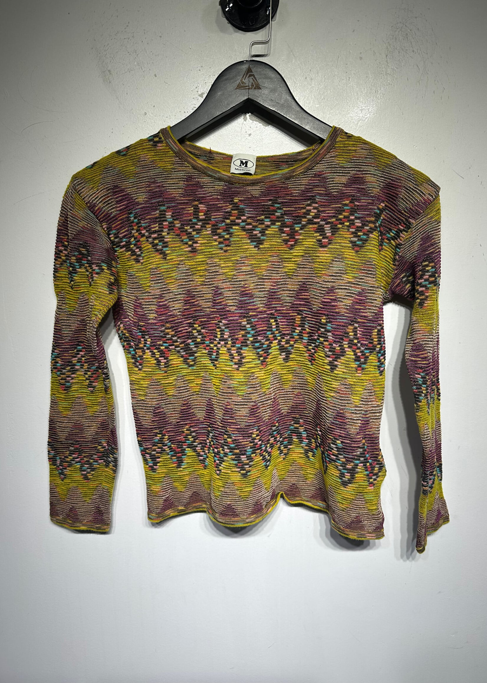 Missoni Yellow Purple Sheer Knit LS Top L