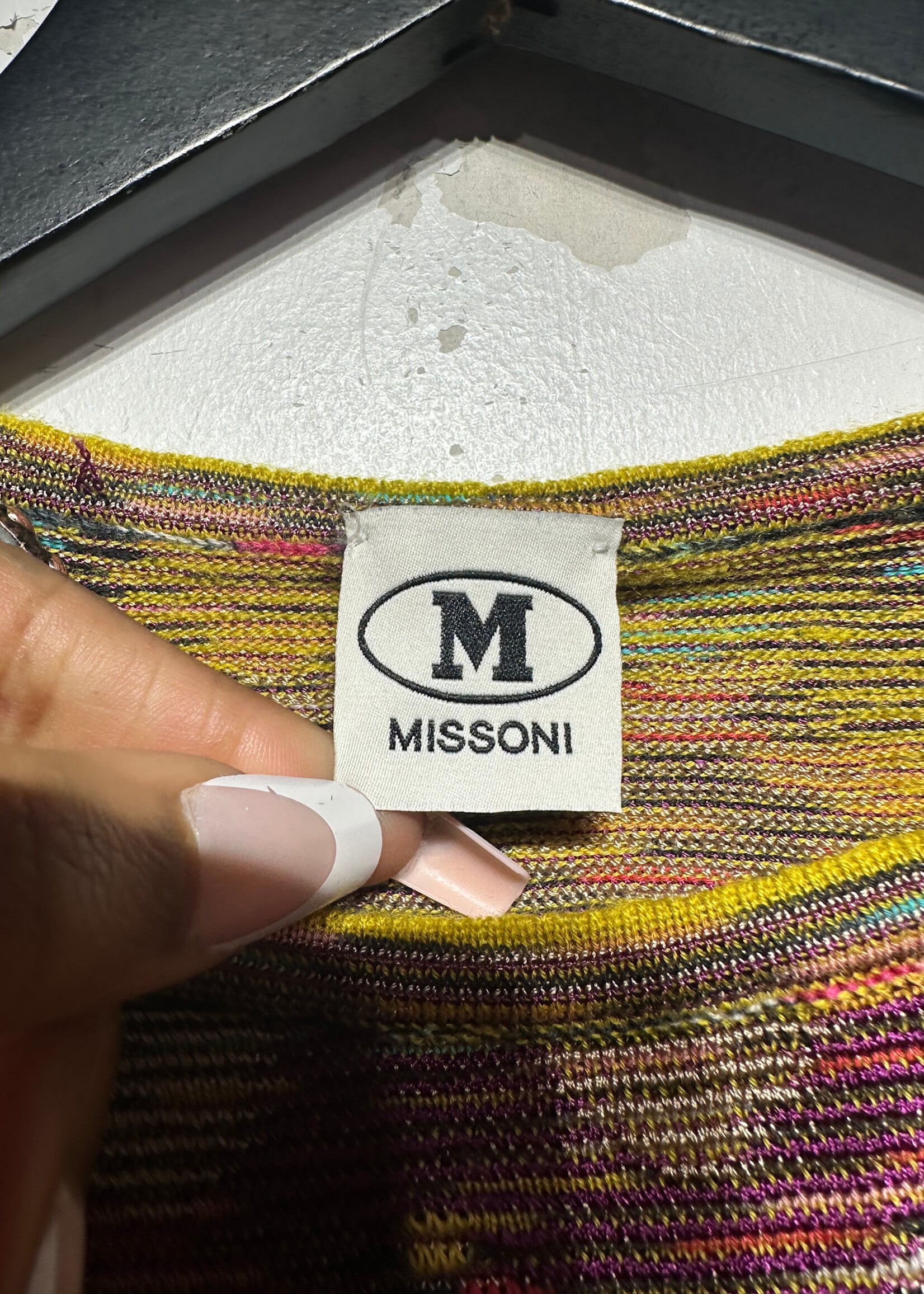 Missoni Yellow Purple Sheer Knit LS Top L