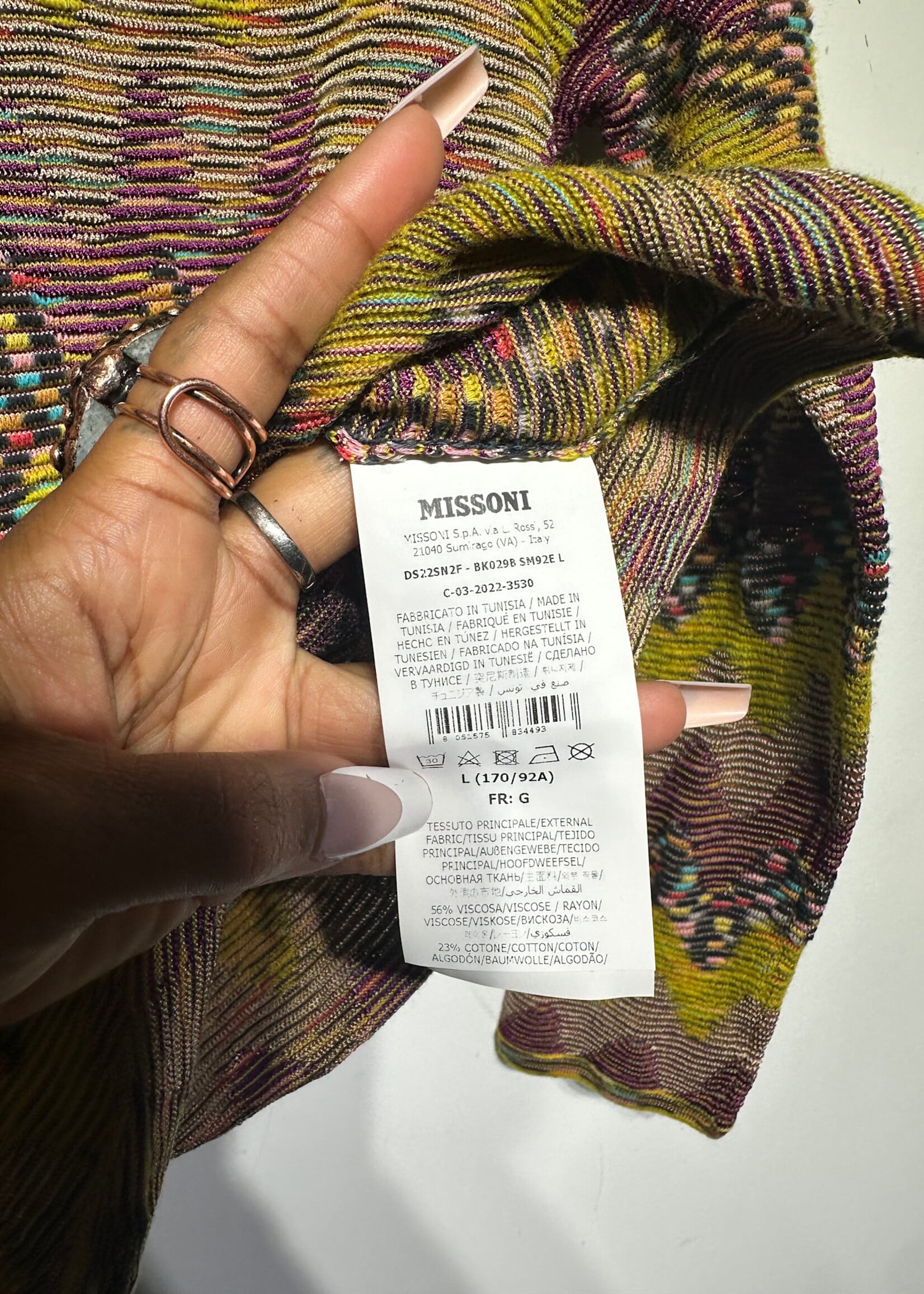 Missoni Yellow Purple Sheer Knit LS Top L