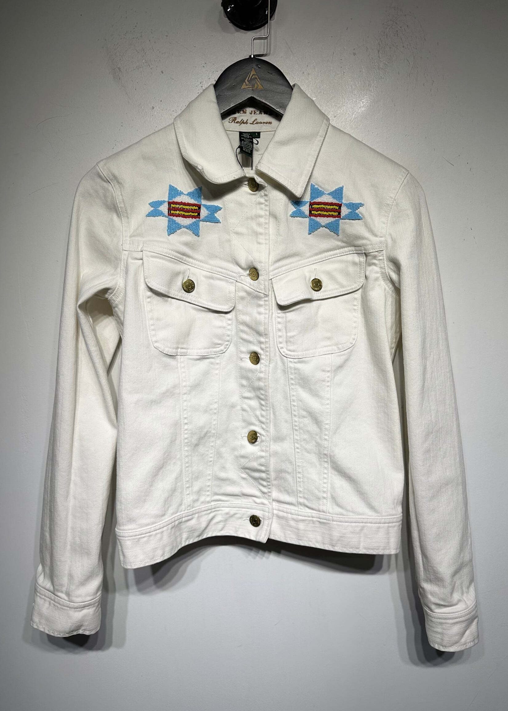 Ralph Lauren White Beaded Denim Jacket Fem S