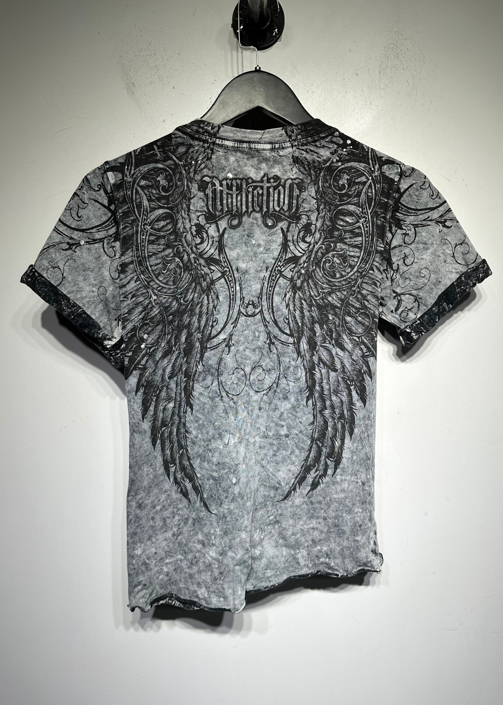 Affliction Black Grey Lace Front Tee Fem S