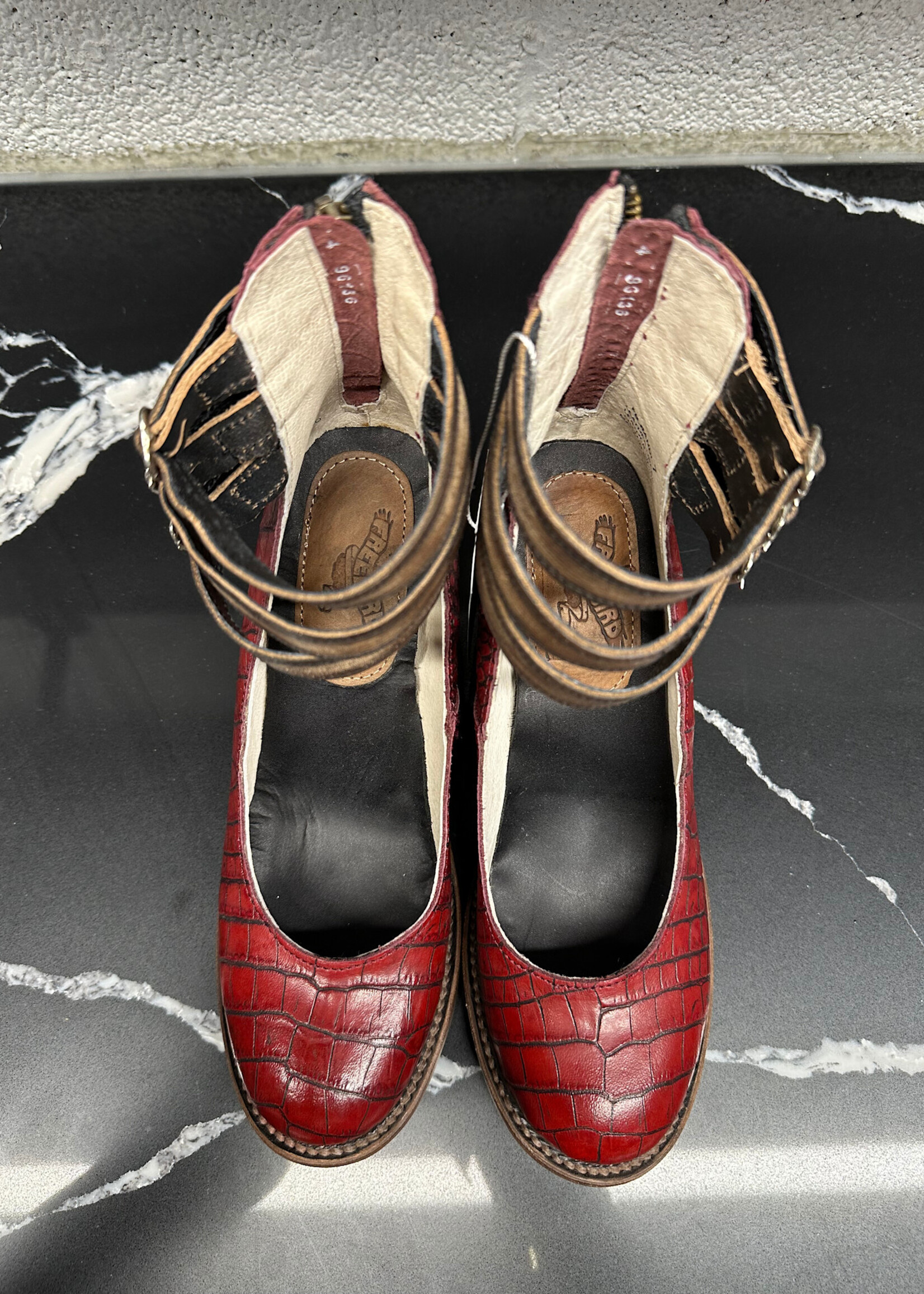 Freebird Red Embossed Mary Jane Heel 7