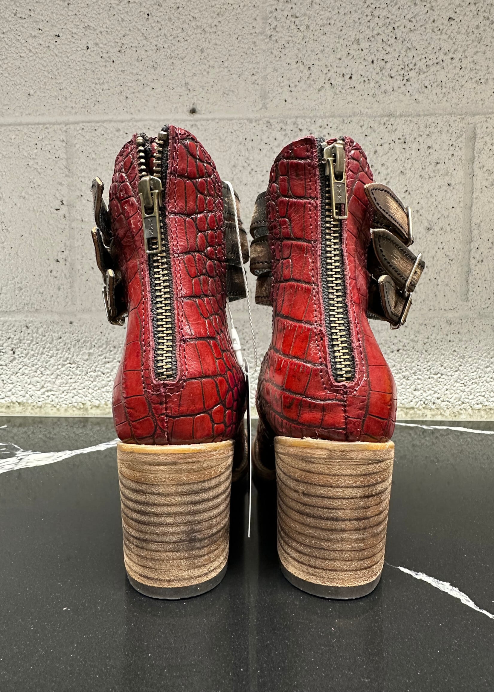 Freebird Red Embossed Mary Jane Heel 7