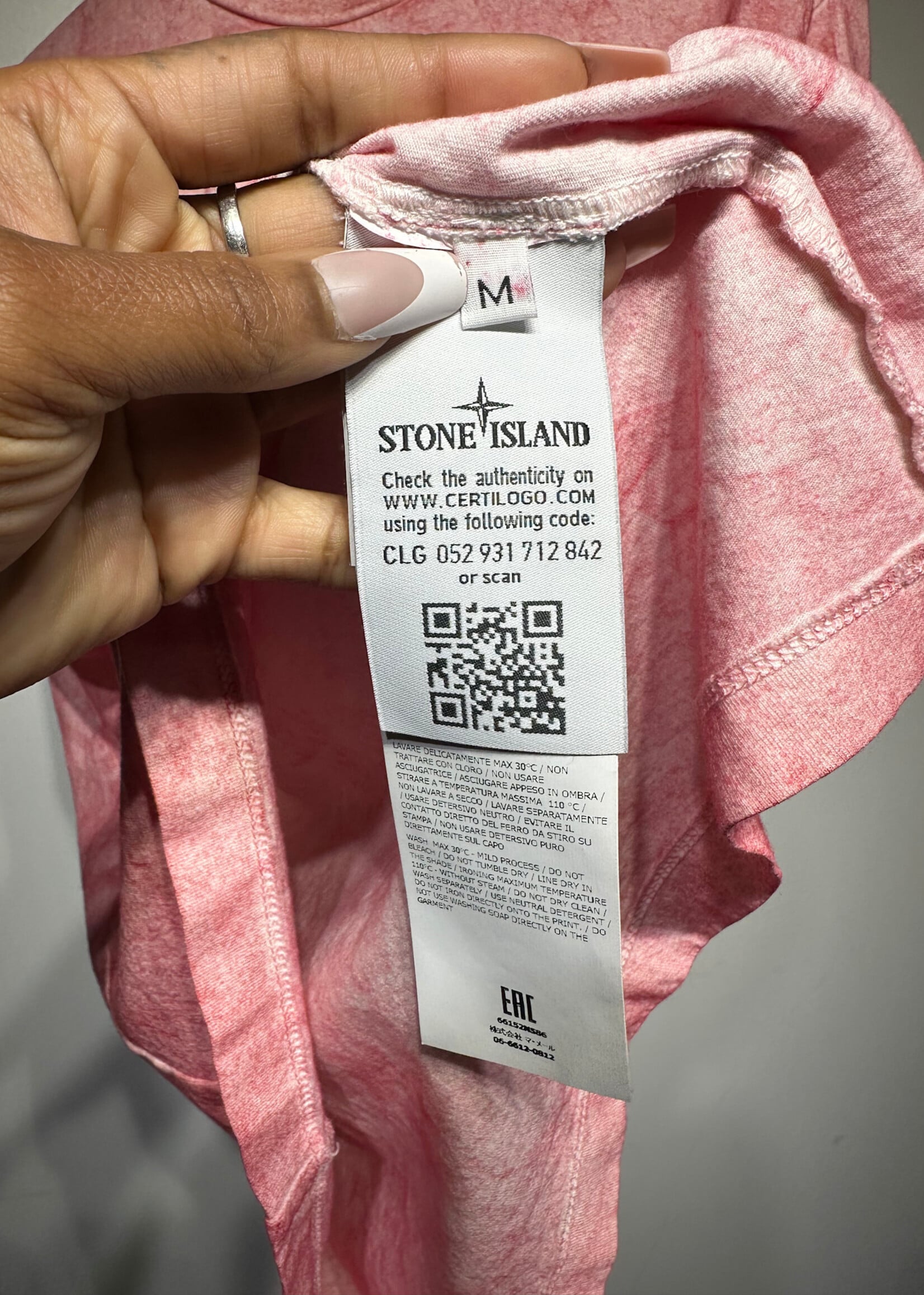Stone Island Pink Dyed Tee M