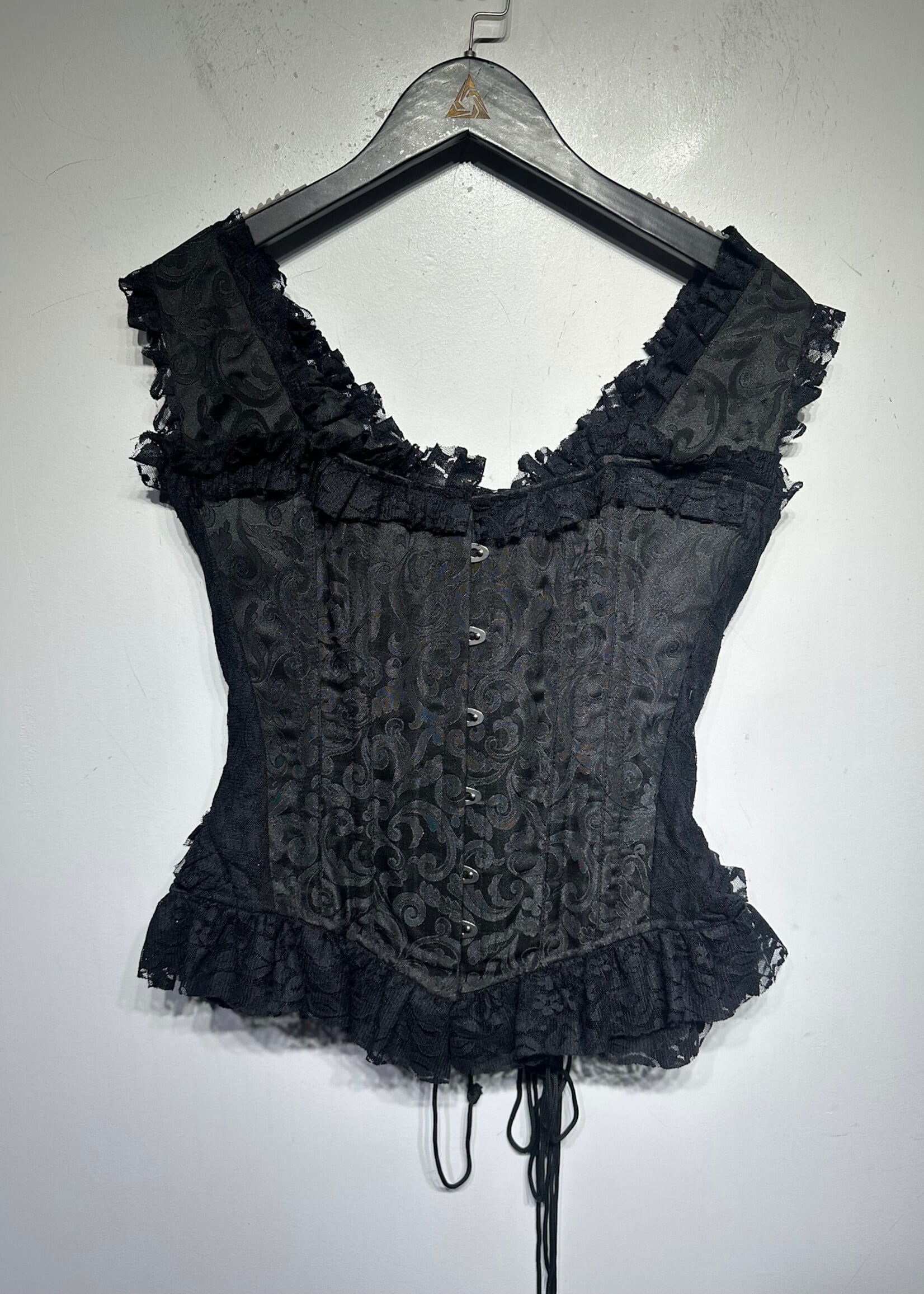 Burleska Black Lace Ruffle Trim Corset M