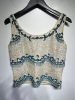 Jo Ro Teal Cream Embellished Top L