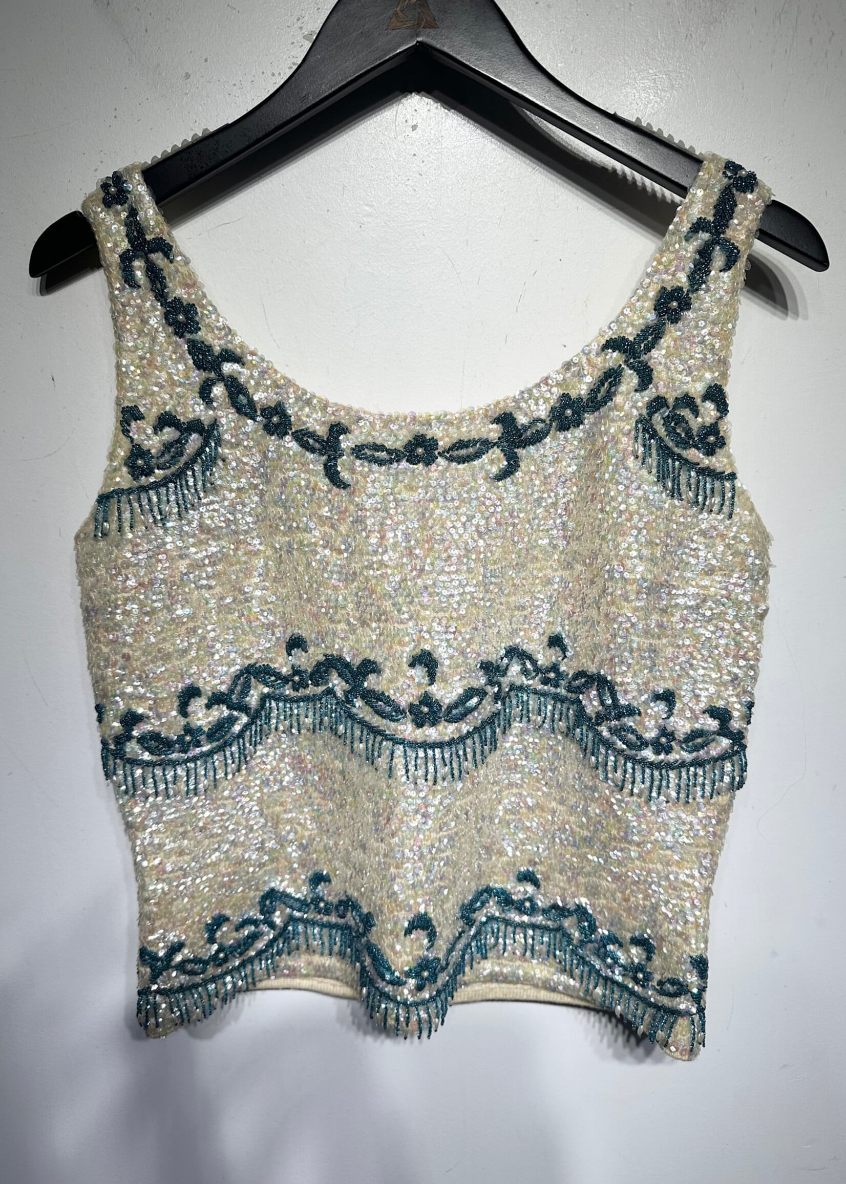 Jo Ro Teal Cream Embellished Top L
