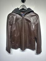 Ann Taylor Dark Brown Hooded Leather Jacket Fem M