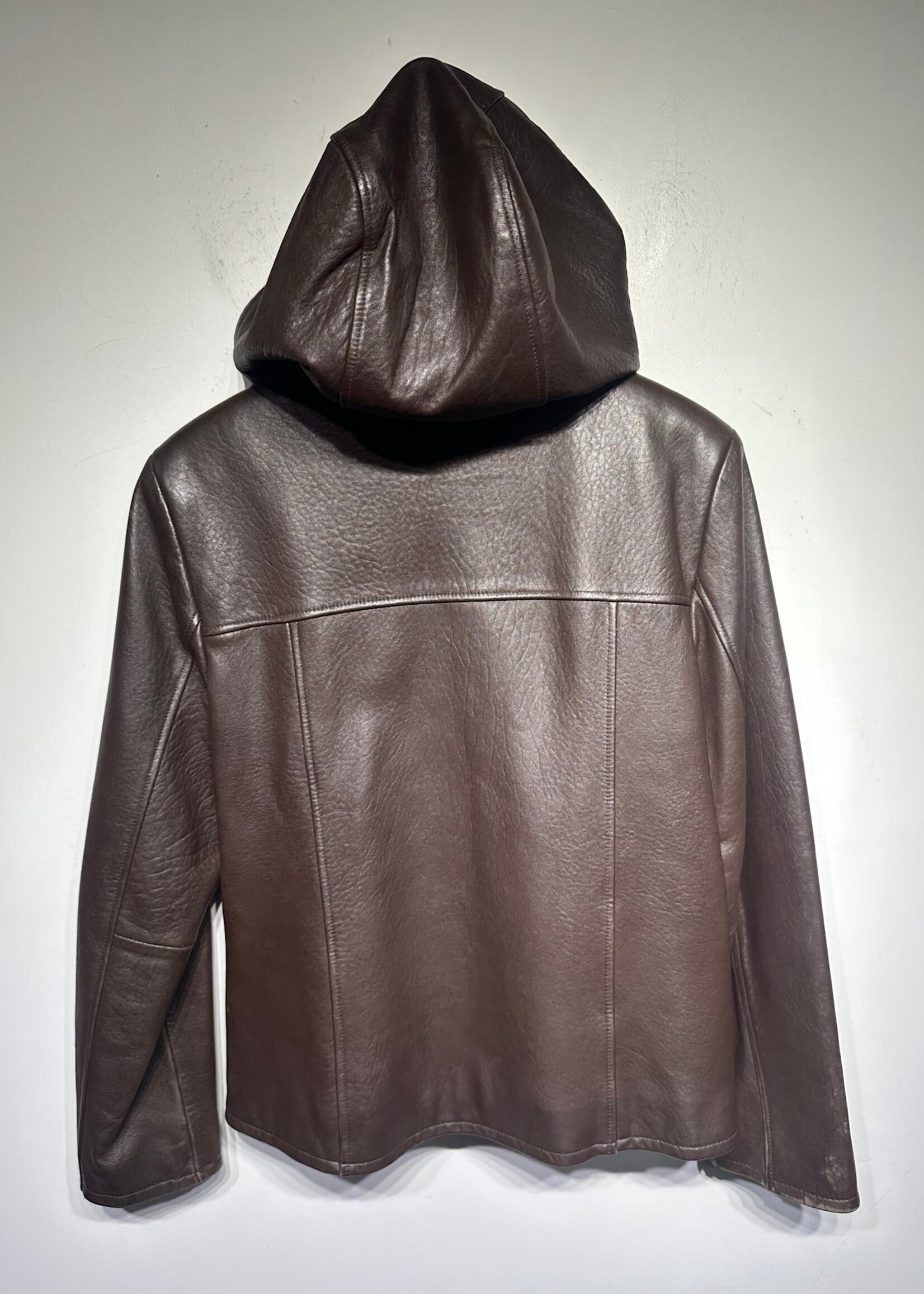 Ann Taylor Dark Brown Hooded Leather Jacket Fem M