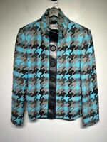 Carlisle Black Blue Leather Trim Coat Fem M/L