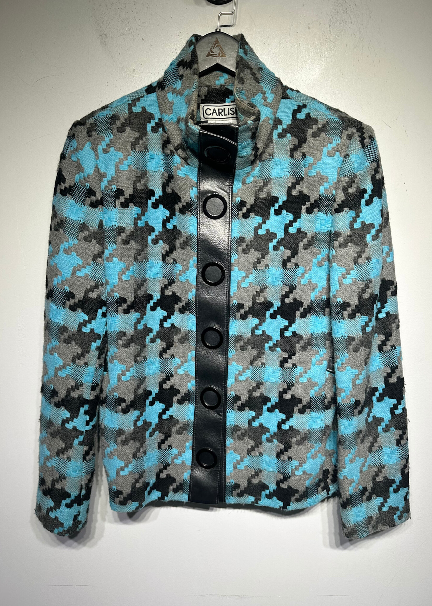 Carlisle Black Blue Leather Trim Coat Fem M/L