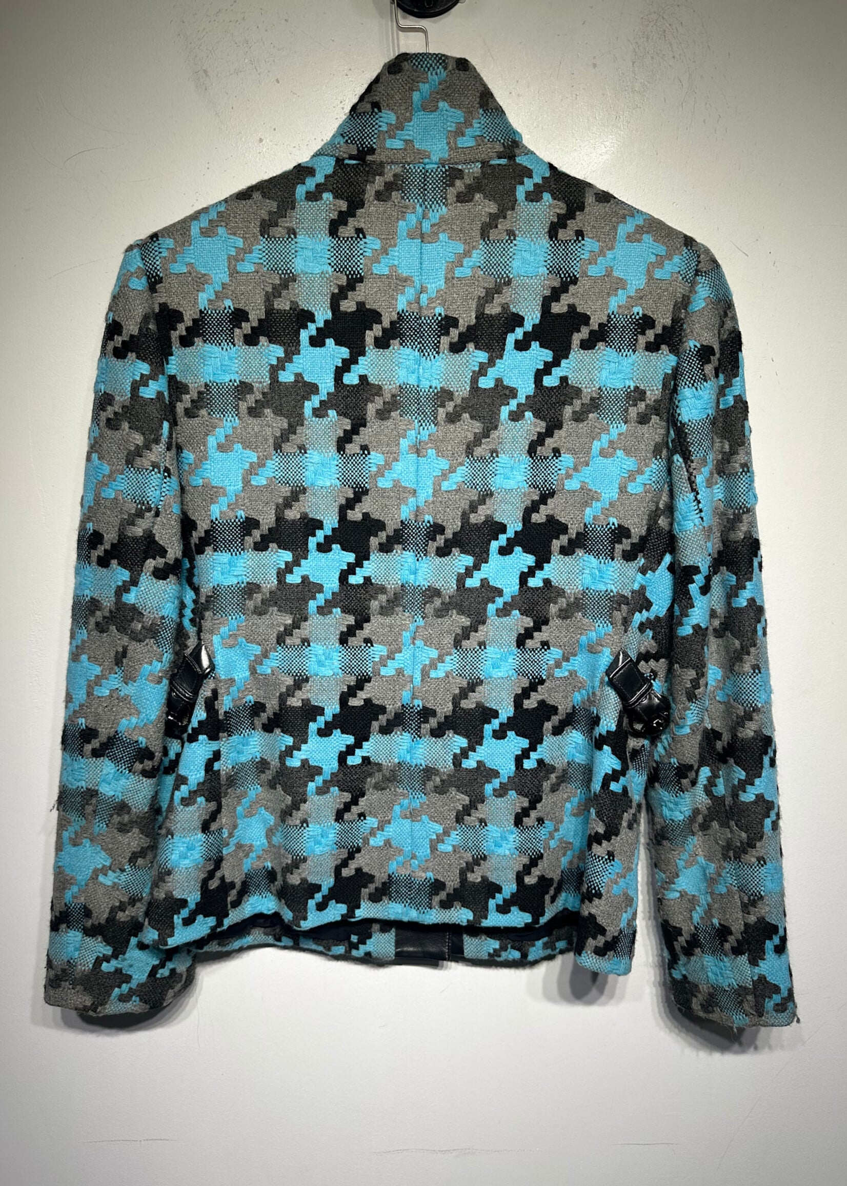 Carlisle Black Blue Leather Trim Coat Fem M/L