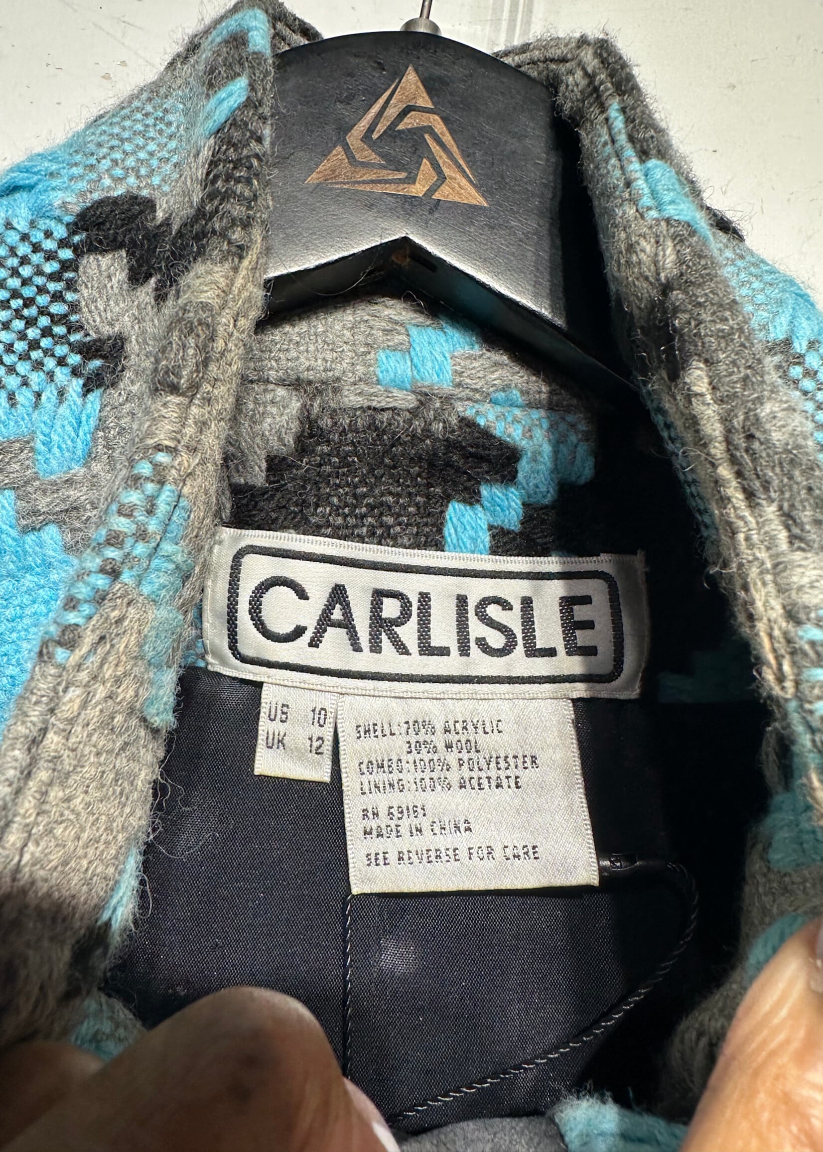 Carlisle Black Blue Leather Trim Coat Fem M/L