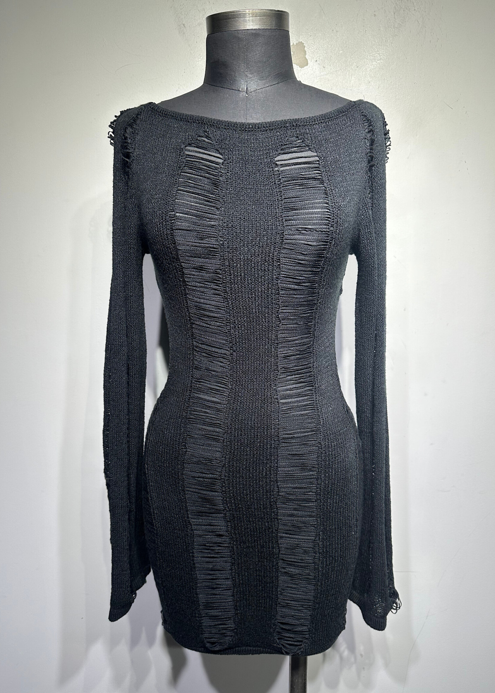 Jaded LDN Black Distressed Cover Up Dress XS