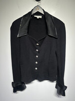 St John Black Knit Embellished Collar Blazer Fem M