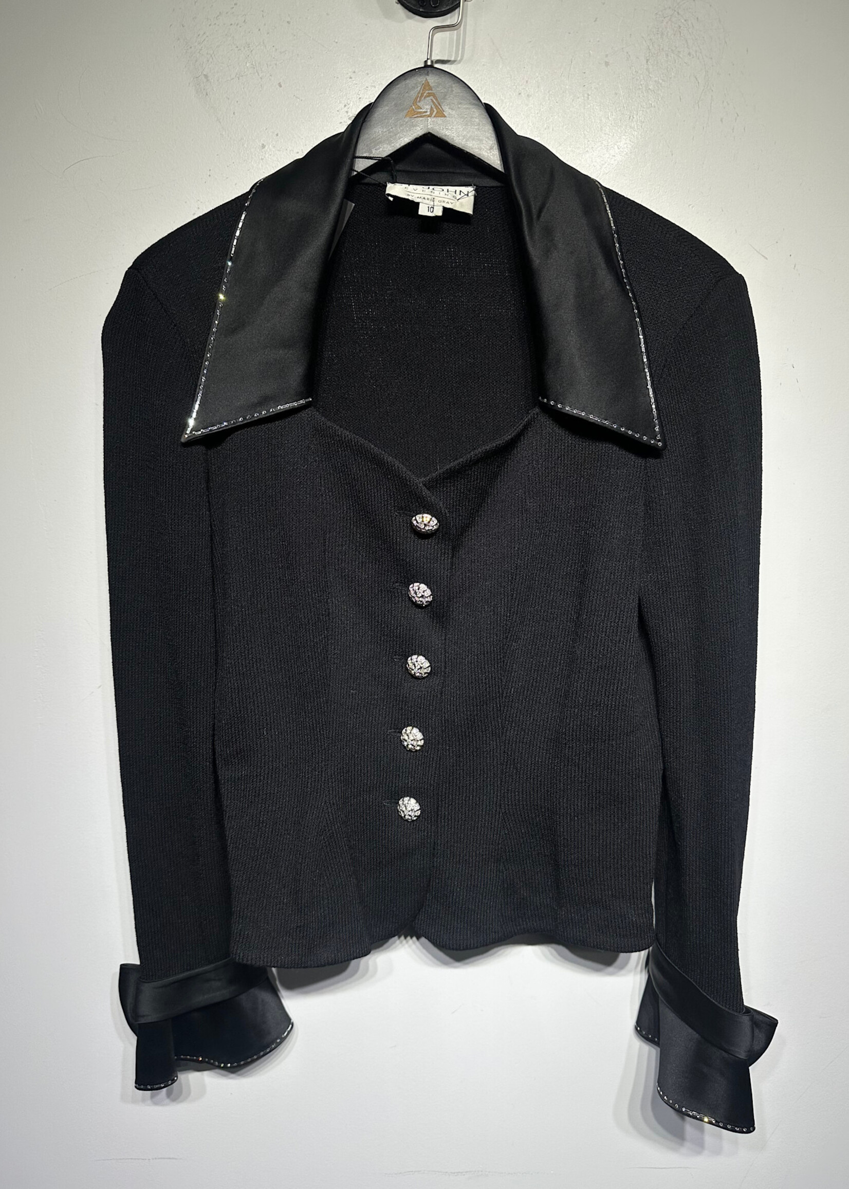 St John Black Knit Embellished Collar Blazer Fem M