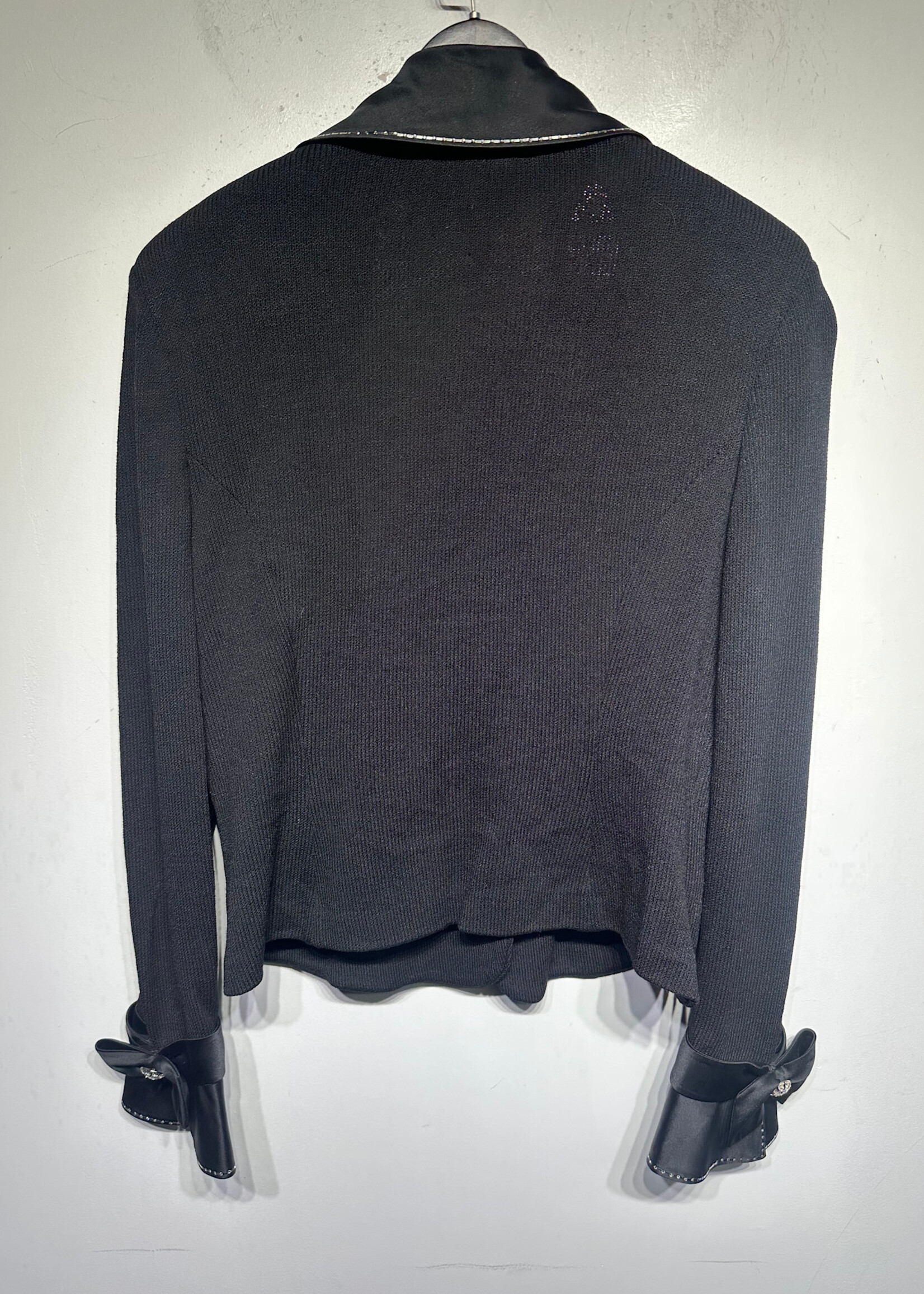 St John Black Knit Embellished Collar Blazer Fem M